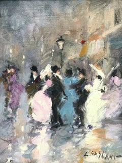 "Parisian Street Scene with Figures" Impressionist Scene Oil on Canvas Painting