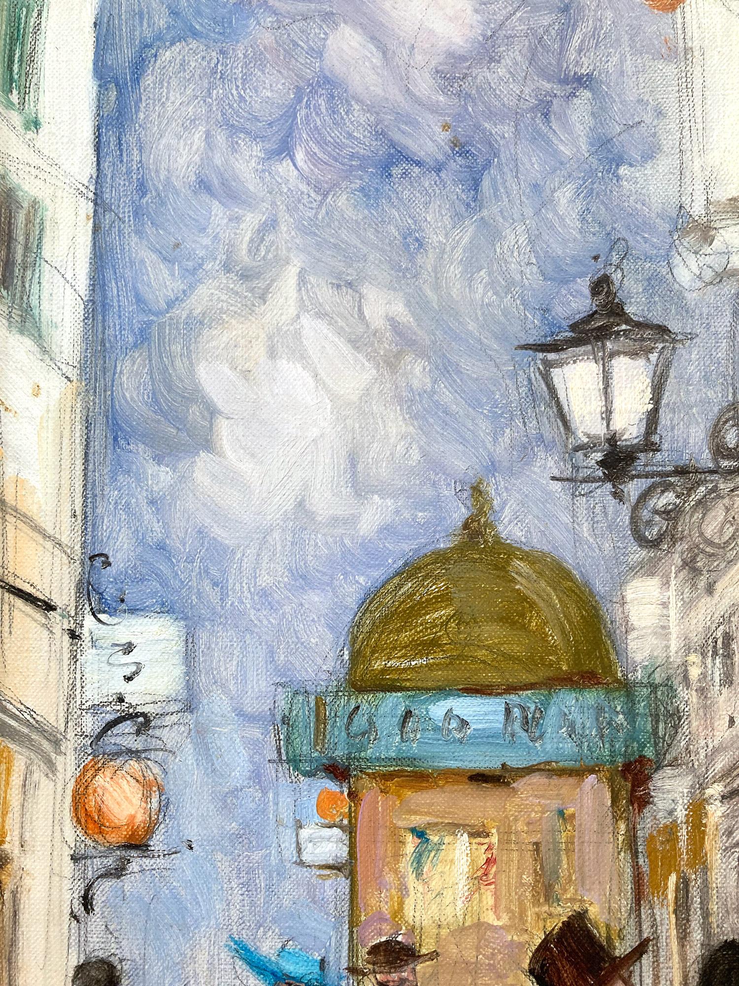 Peinture à l'huile impressionniste romantique représentant une scène de rue et des personnages d'un masqué vénitien en vente 7