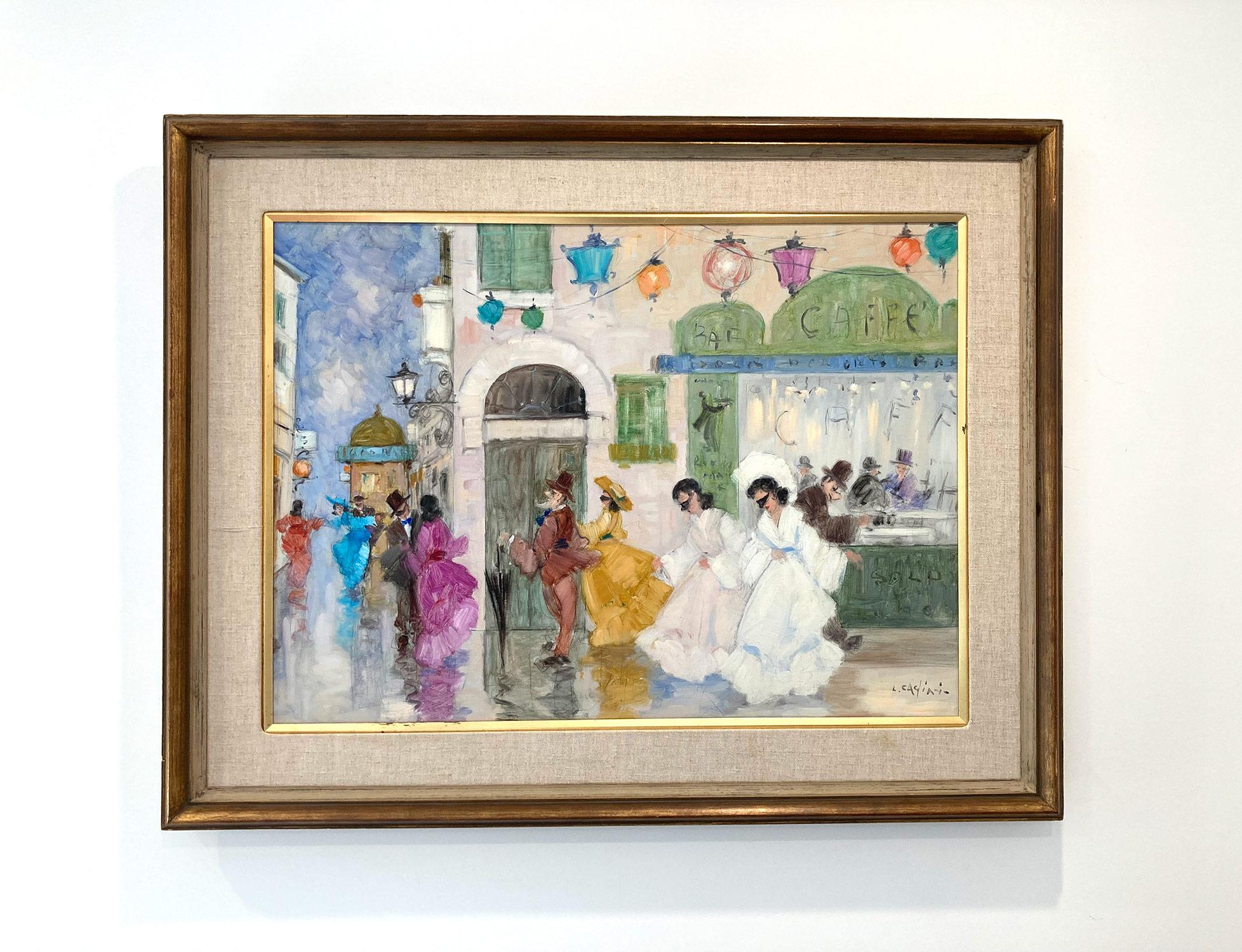 Peinture à l'huile impressionniste romantique représentant une scène de rue et des personnages d'un masqué vénitien en vente 12