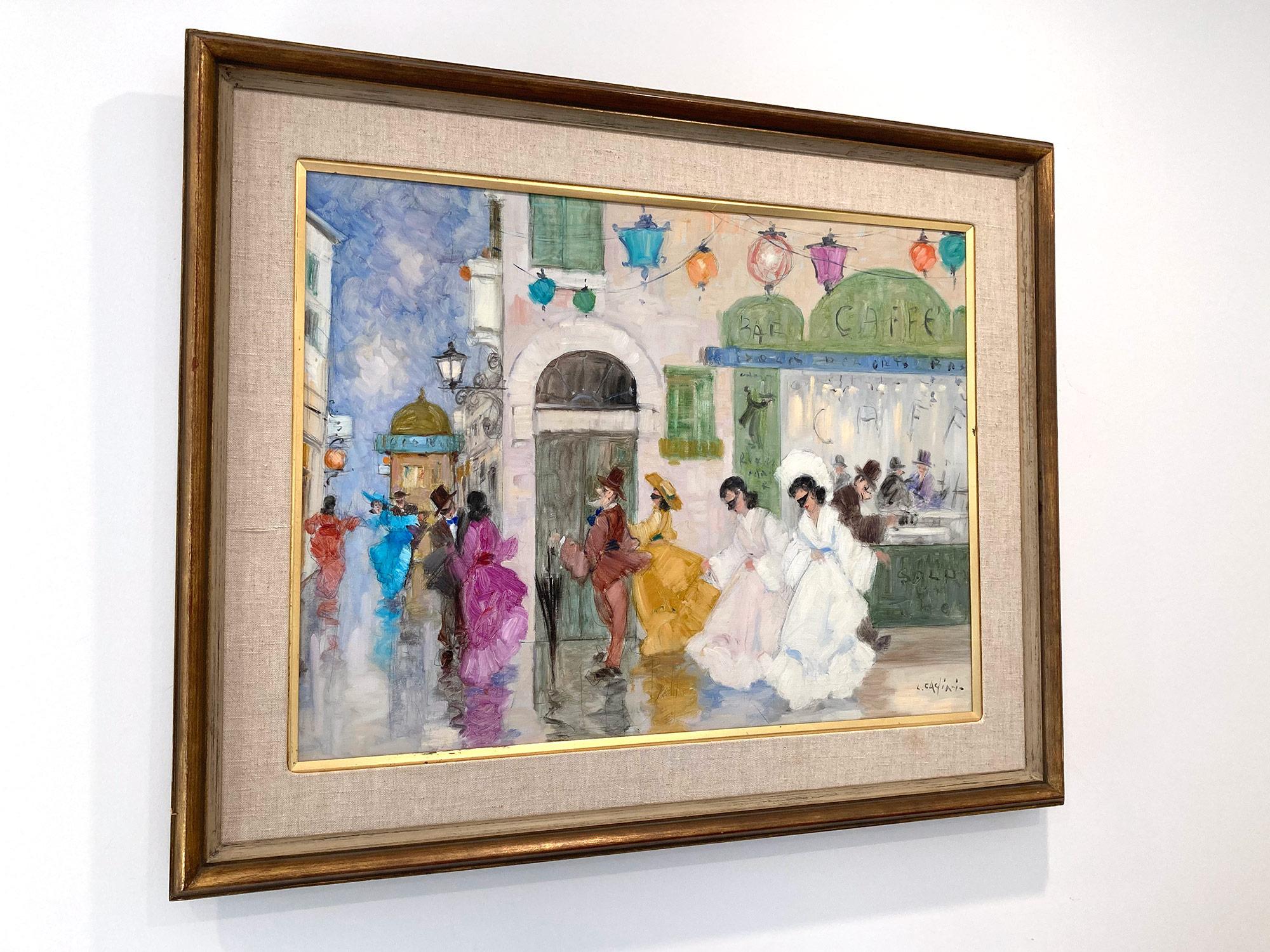 Peinture à l'huile impressionniste romantique représentant une scène de rue et des personnages d'un masqué vénitien en vente 13
