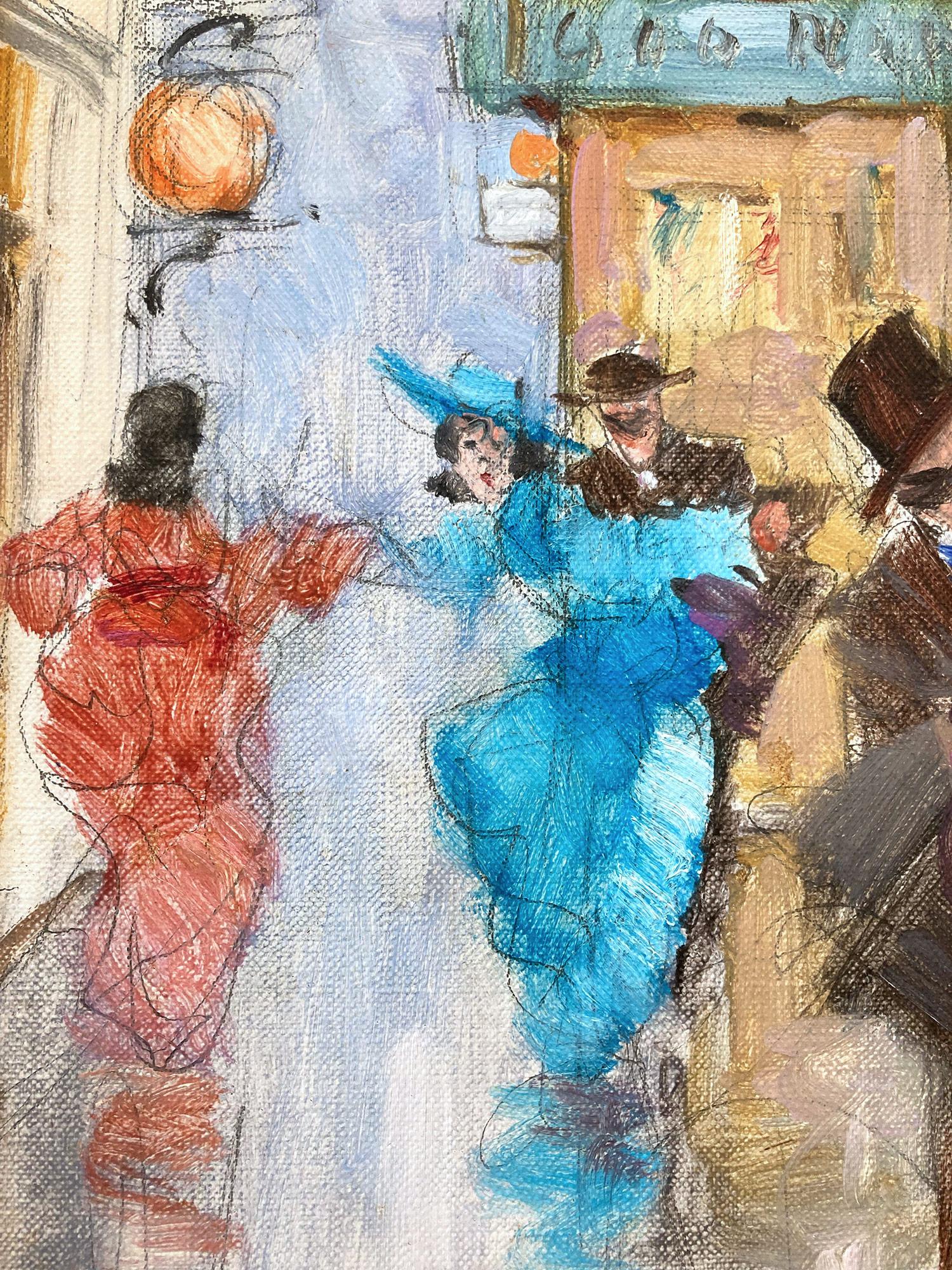 Peinture à l'huile impressionniste romantique représentant une scène de rue et des personnages d'un masqué vénitien en vente 4