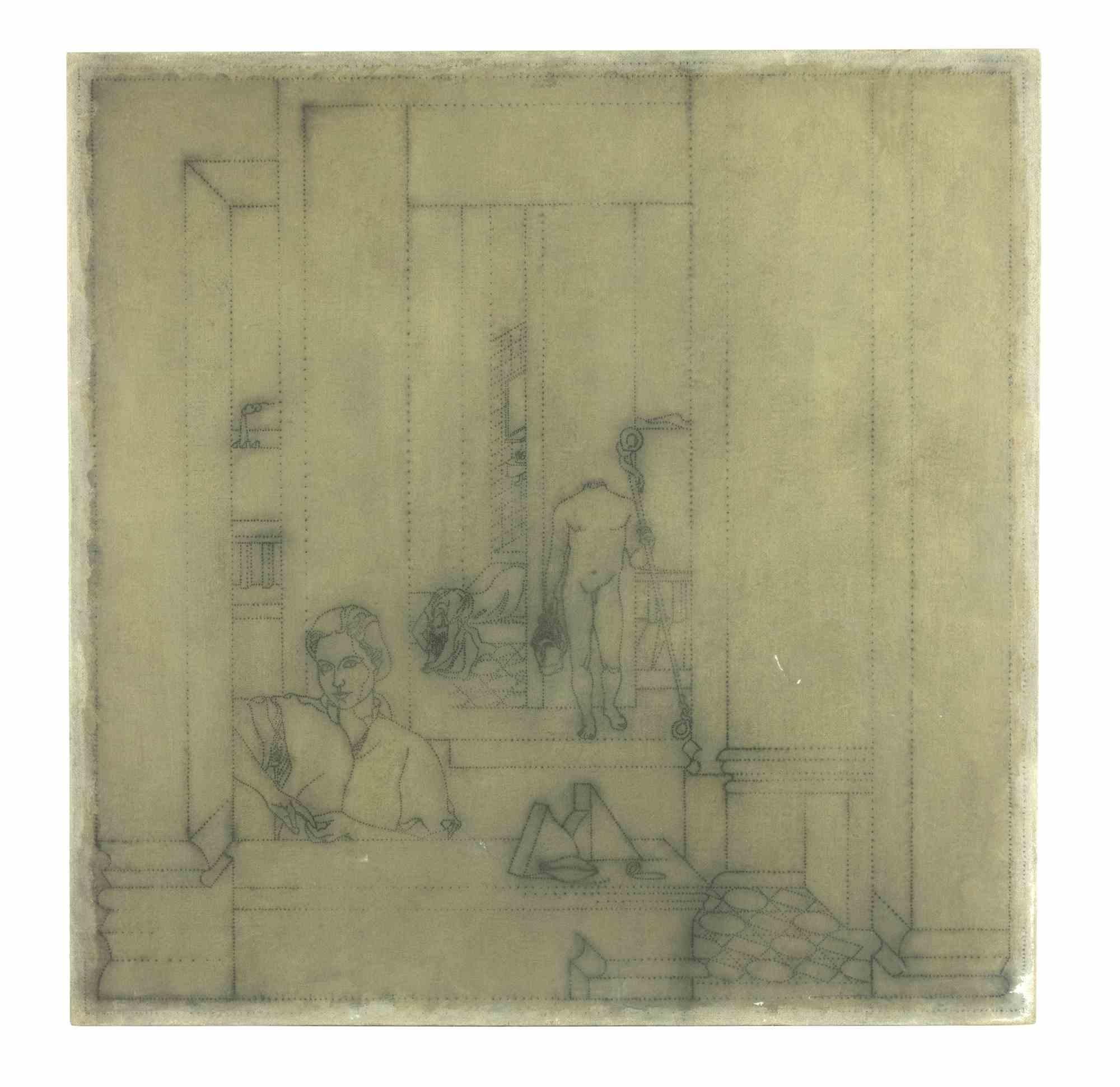 Composition géométrique de l'homme est une œuvre d'art contemporain réalisée par Luigi Campanelli (1943) dans les années 1980.

Technique mixte sur toile.

L'artwrok représente des personnages à l'intérieur d'une architecture.