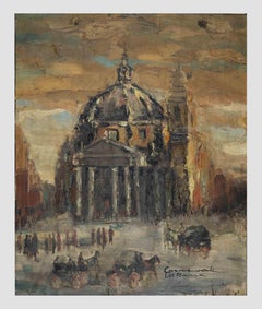 Rome. Piazza del Popolo - Original oil painting by Luigi Carnevali - 1975