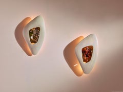 Luigi Carron allegorische Keramik-Wandleuchten von Alcyone Marostica, Italien, 1950er Jahre