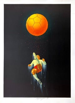 Impression originale de joueur de football signée à la main Luigi Catiglioni, 1994