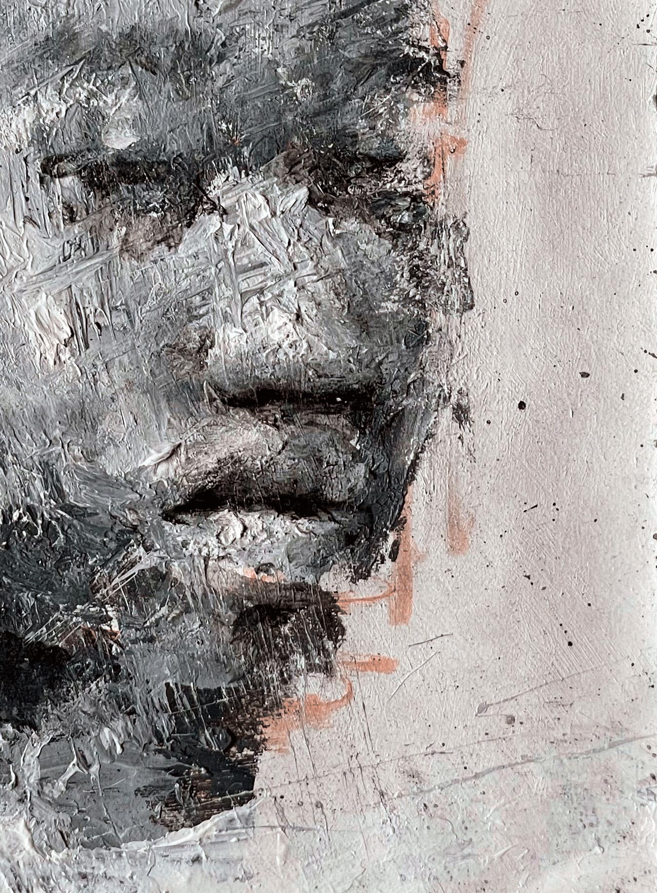 Ritratto #13 e #2, dittico. Dalla serie Ritratti - Figurative Painting Grigio di Luigi Christopher Veggetti