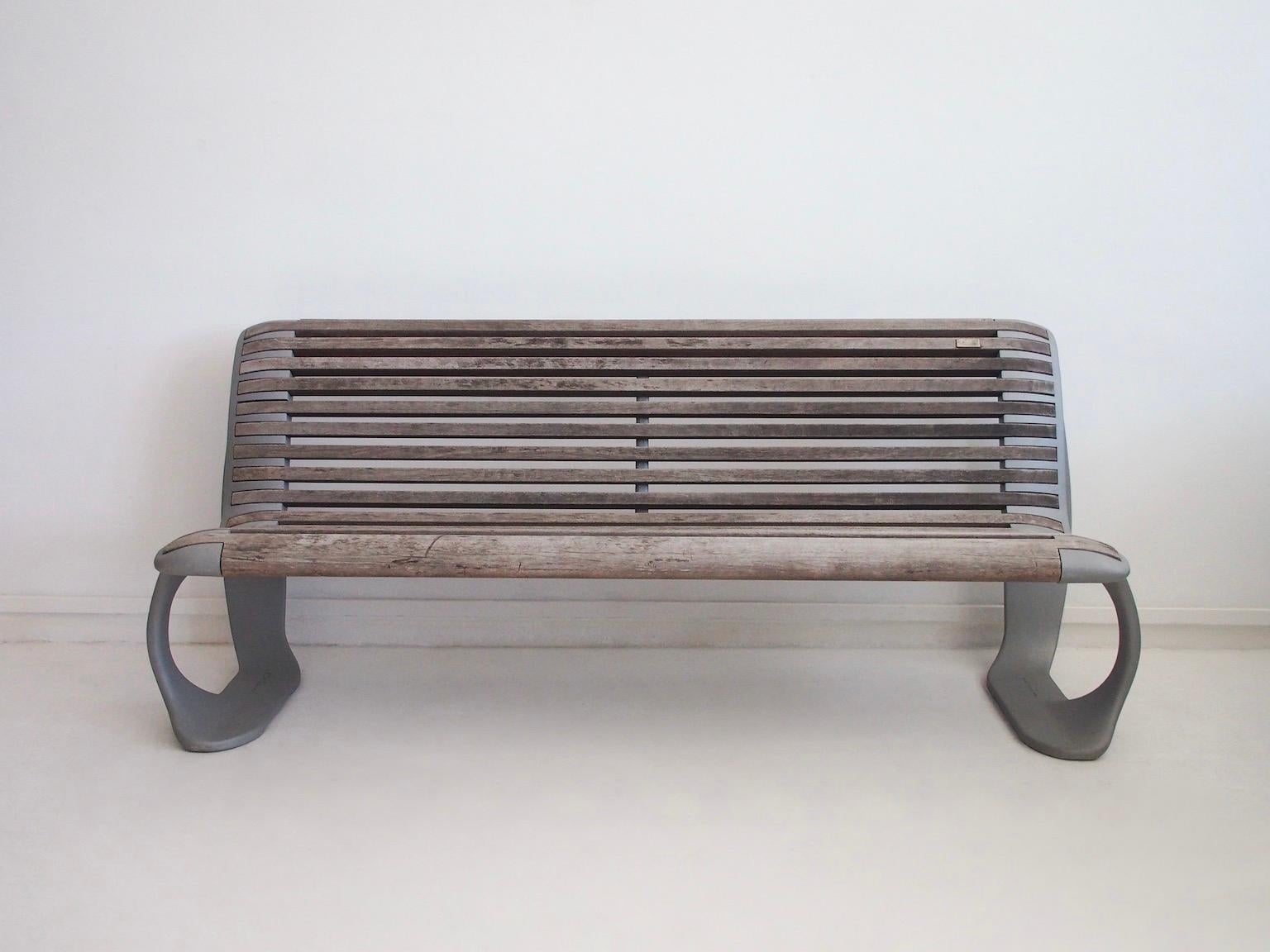 Organic Modern Luigi Colani Cast Aluminum and Wood Outdoor Bench