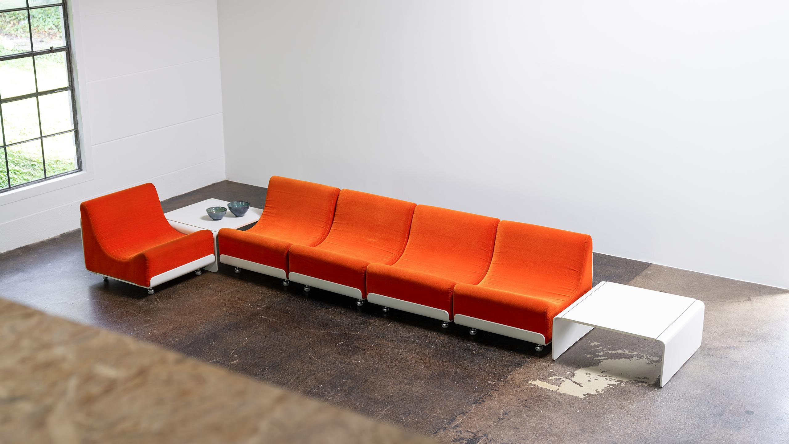 Allemand Table de canapé modulaire Orbis Luigi Colani 1969  COR Allemagne velours orange de l'ère spatiale en vente