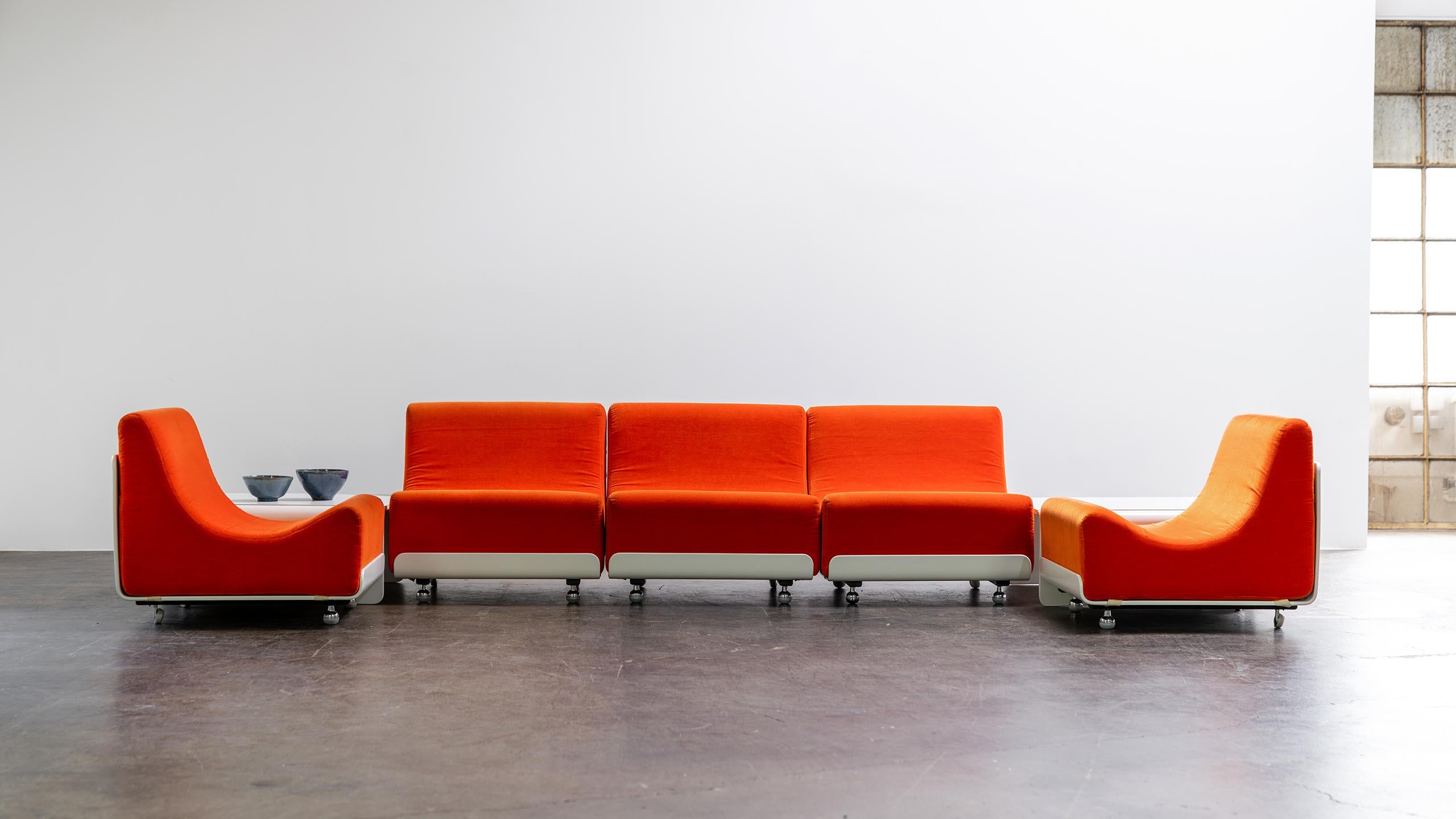 Contreplaqué Table de canapé modulaire Orbis Luigi Colani 1969  COR Allemagne velours orange de l'ère spatiale en vente