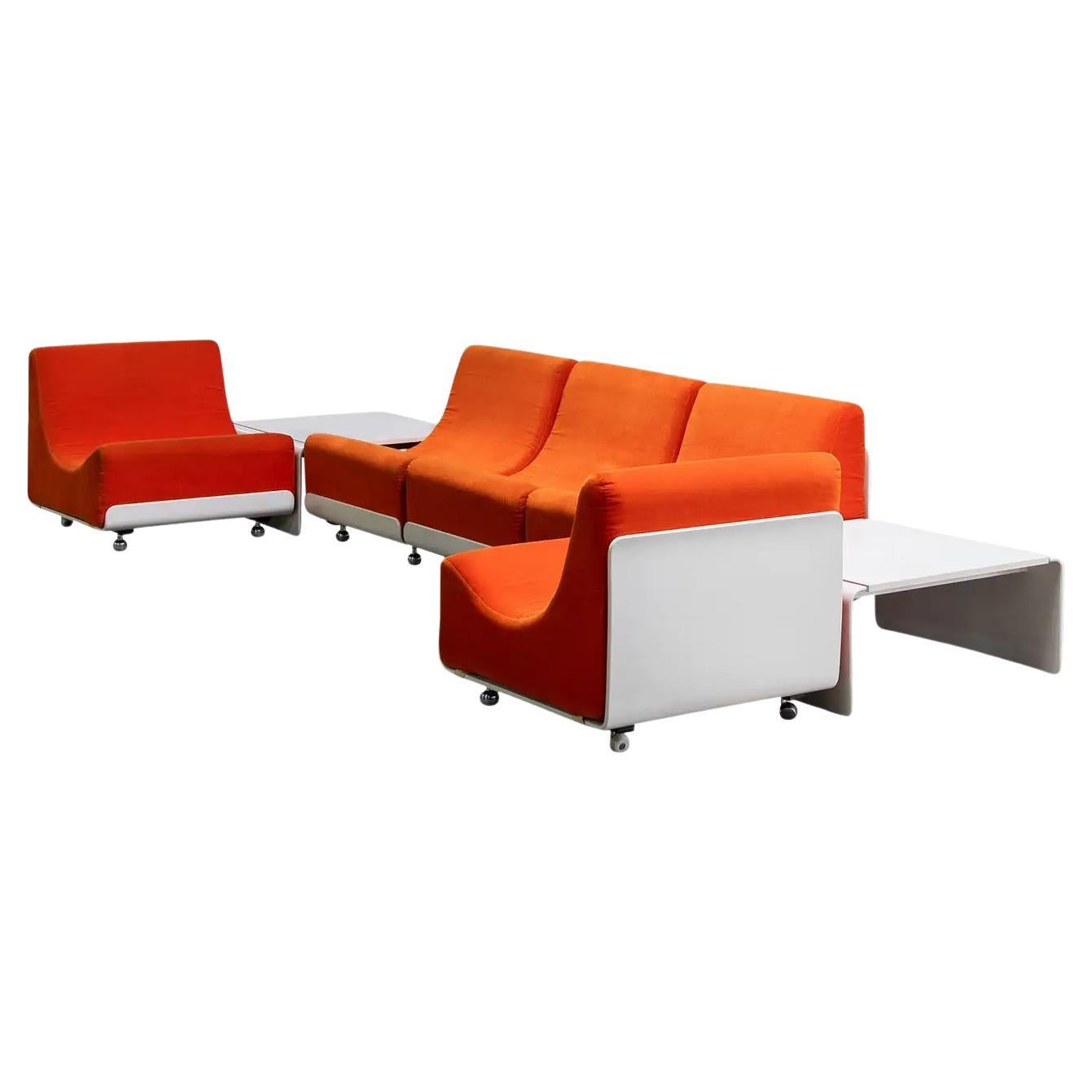 Table de canapé modulaire Orbis Luigi Colani 1969  COR Allemagne velours orange de l'ère spatiale