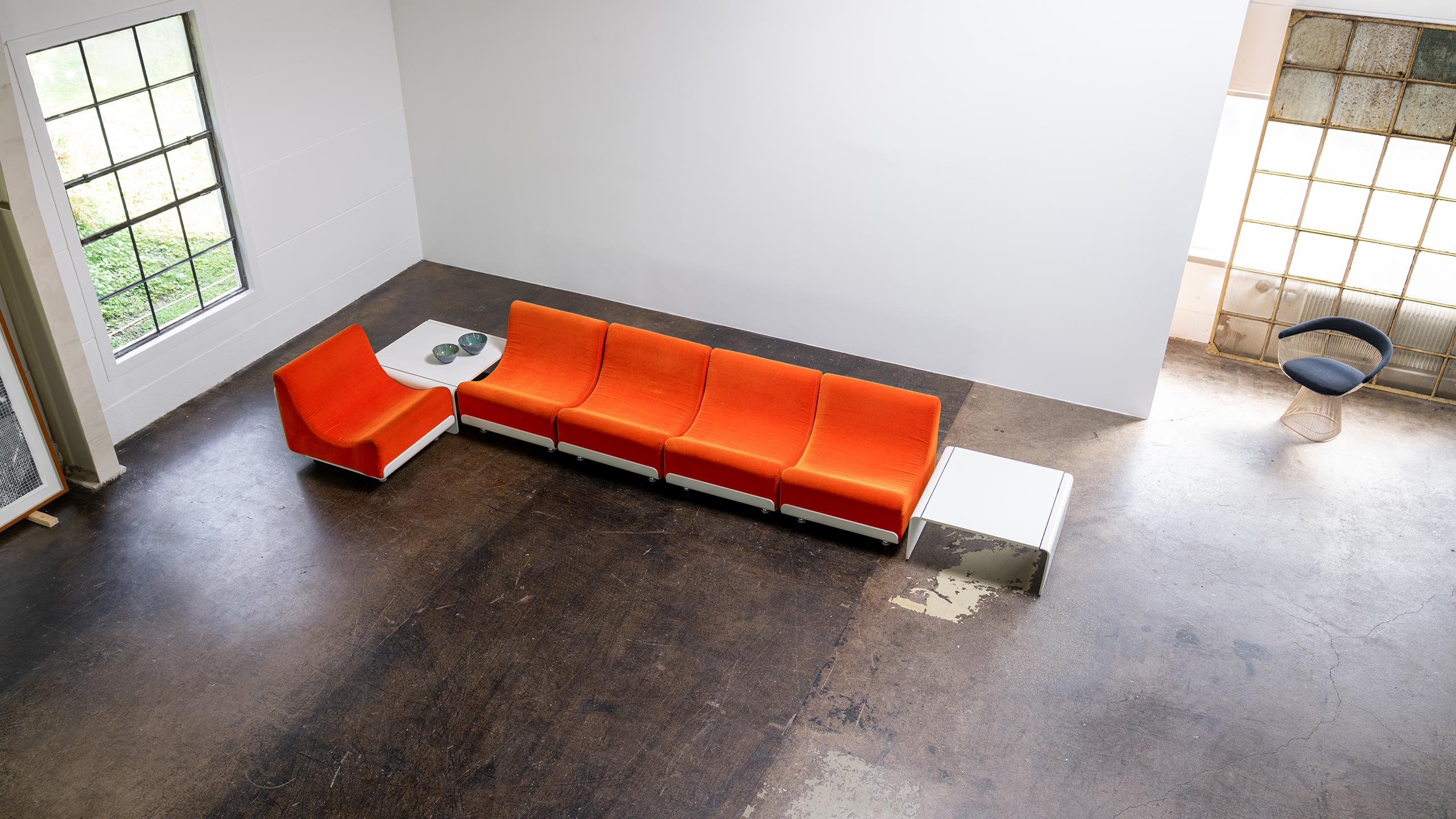 Mid-Century Modern Luigi Colani Modular Orbis Sofa Table 1969 for COR Germany Orange Velvet  For Sale