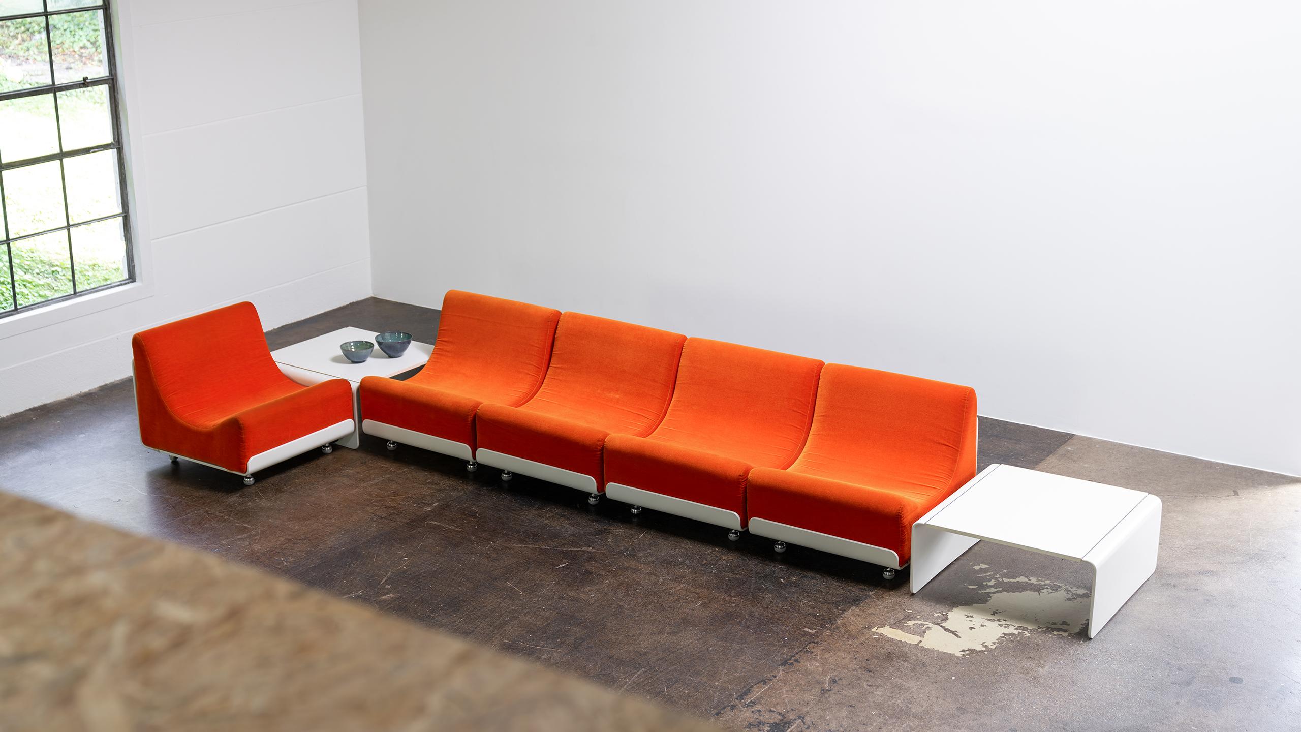 Hand-Crafted Luigi Colani Modular Orbis Sofa Table 1969 for COR Germany Orange Velvet  For Sale