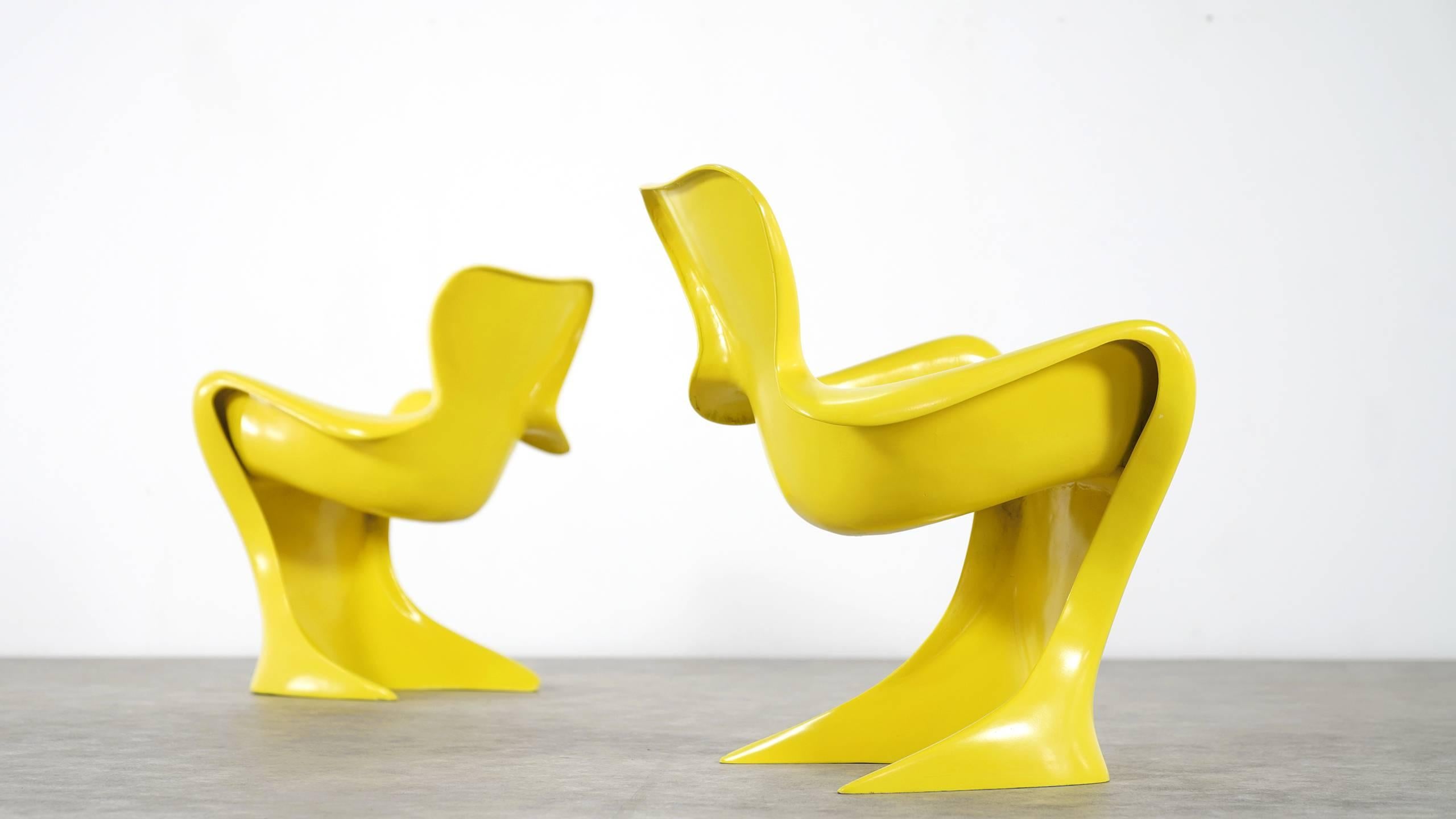 Luigi Colani, Set of Four Ultraorganic Lounge Chair, Yellow Fiberglass 3