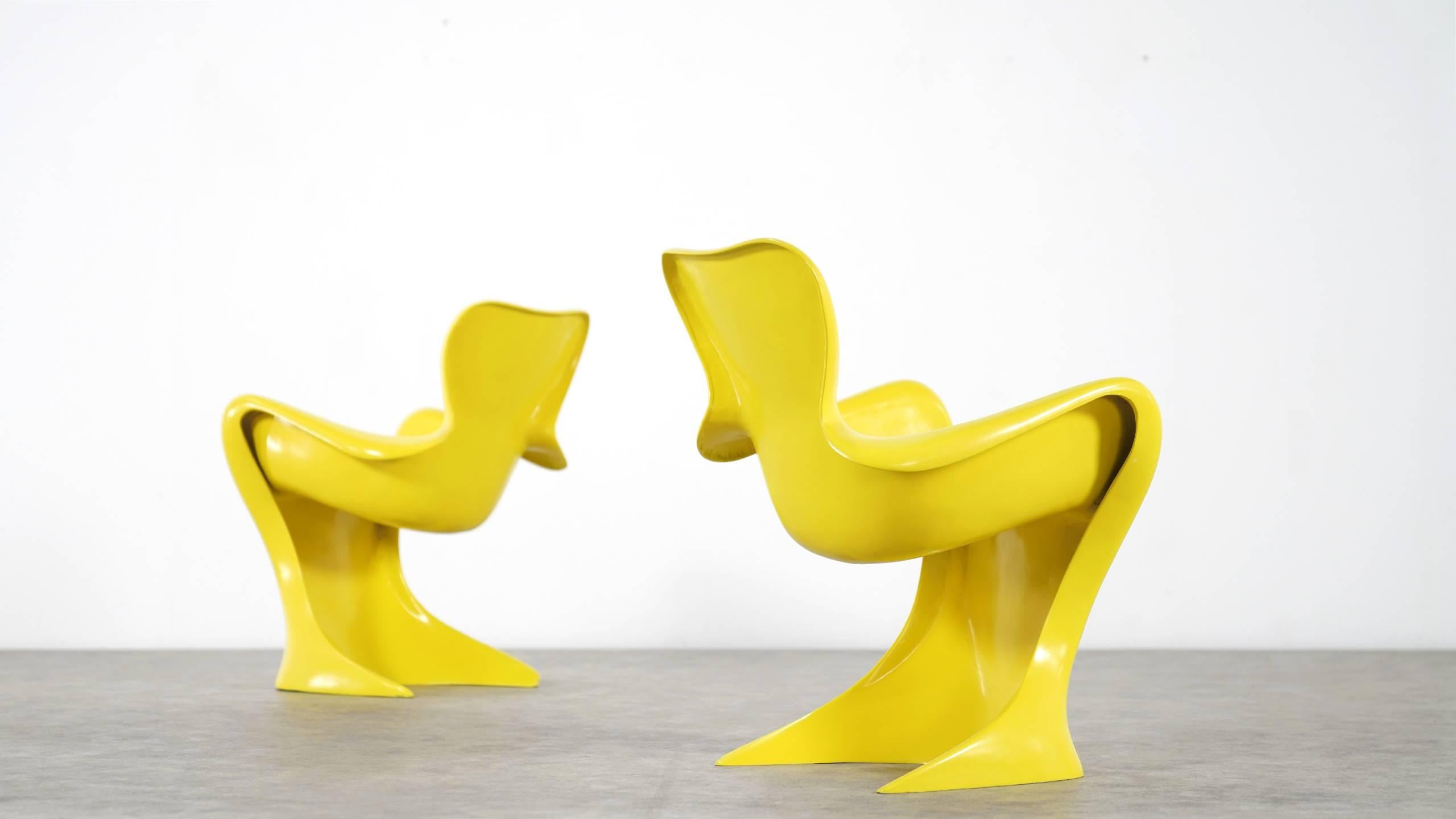 Luigi Colani, Set of Four Ultraorganic Lounge Chair, Yellow Fiberglass 11