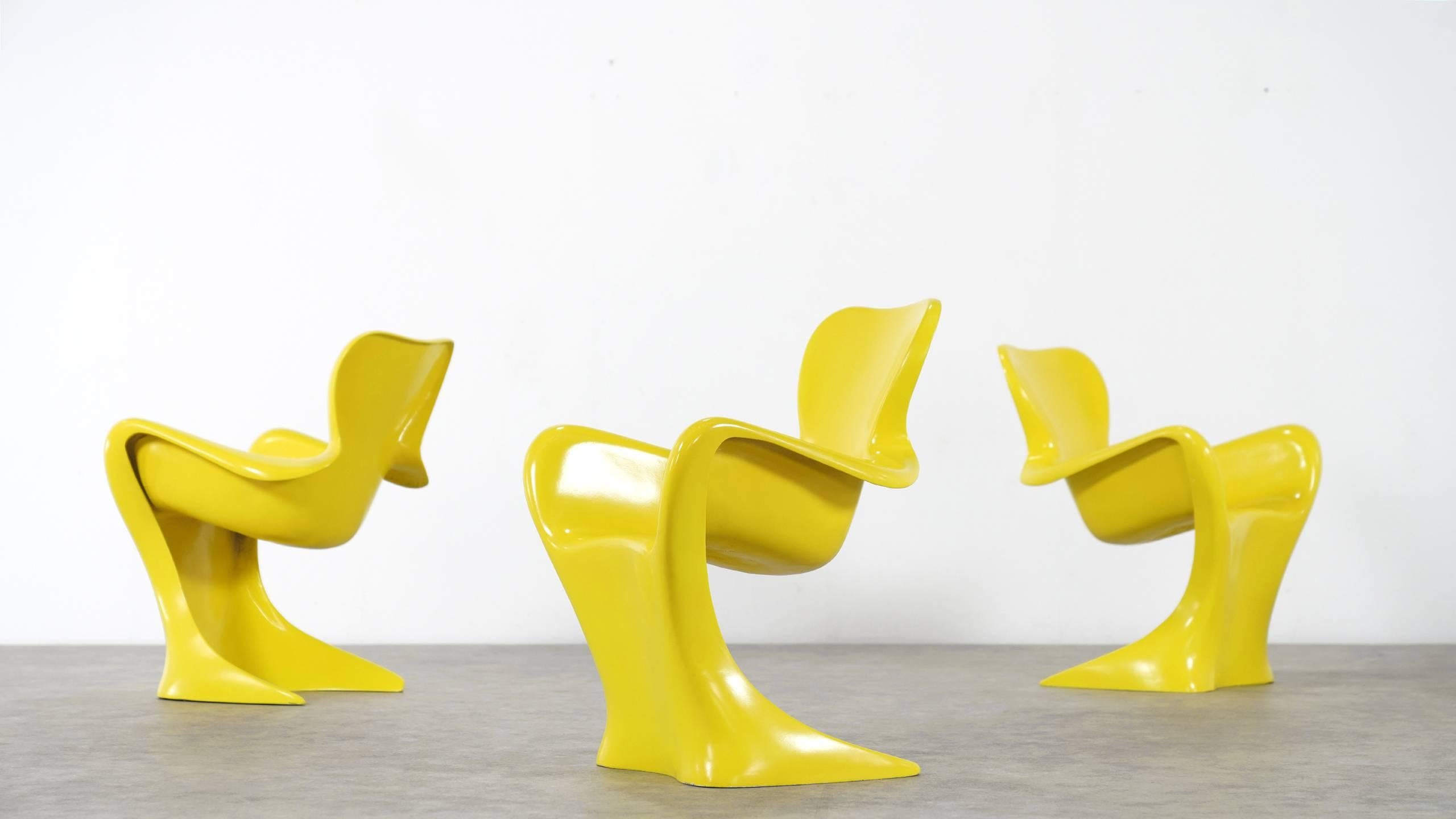 Mid-Century Modern Luigi Colani, Set of Four Ultraorganic Lounge Chair, Yellow Fiberglass