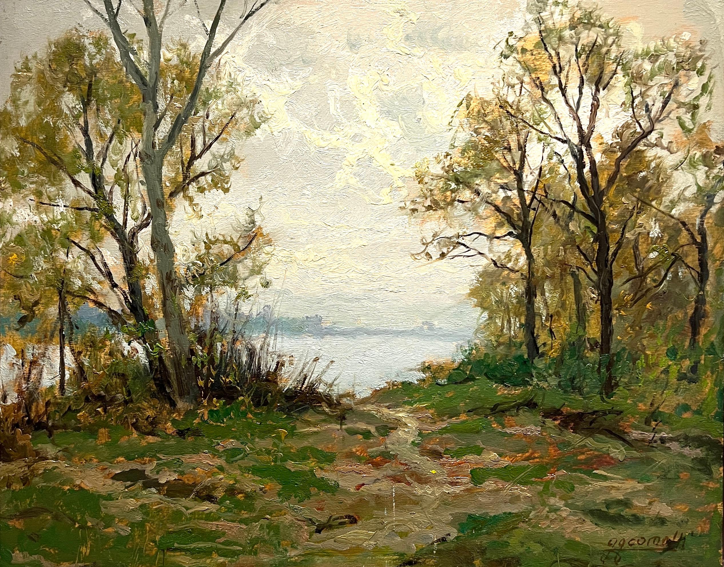 Landscape Painting Luigi Comolli - Le long du Tessin