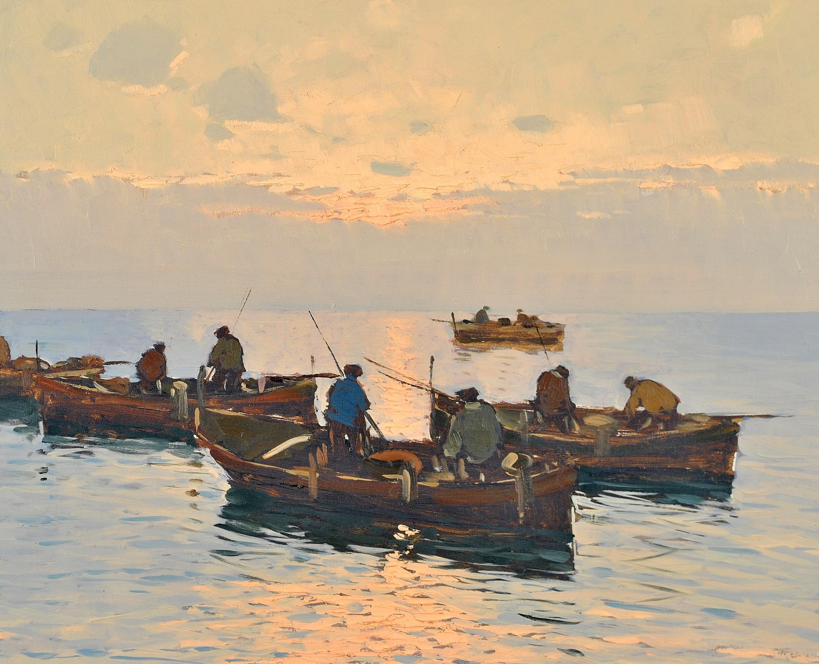 Sunset off Capri - Large Italian Impressionist Naples Sea Seascape Oil Painting 2