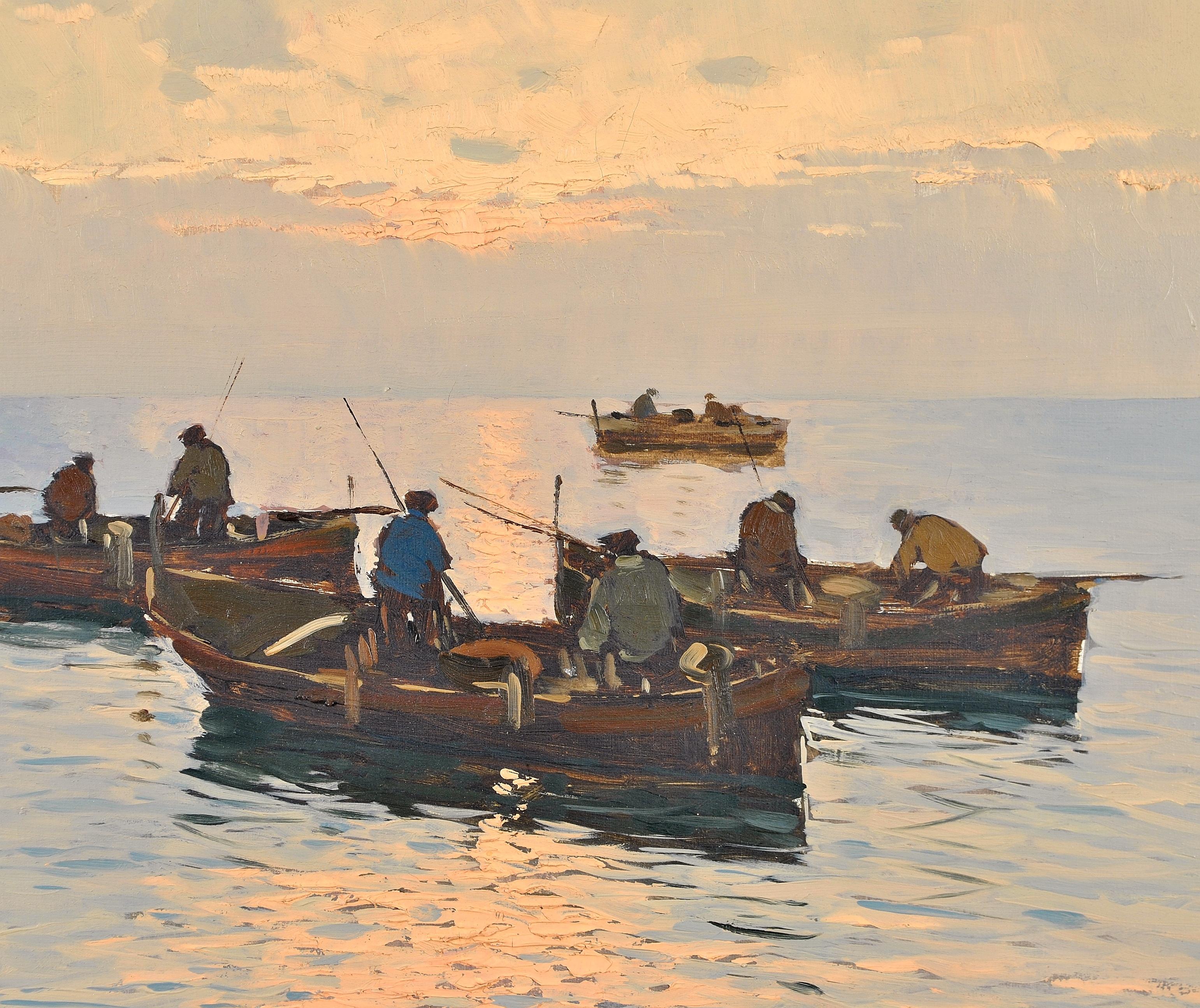 Sunset off Capri - Large Italian Impressionist Naples Sea Seascape Oil Painting 3