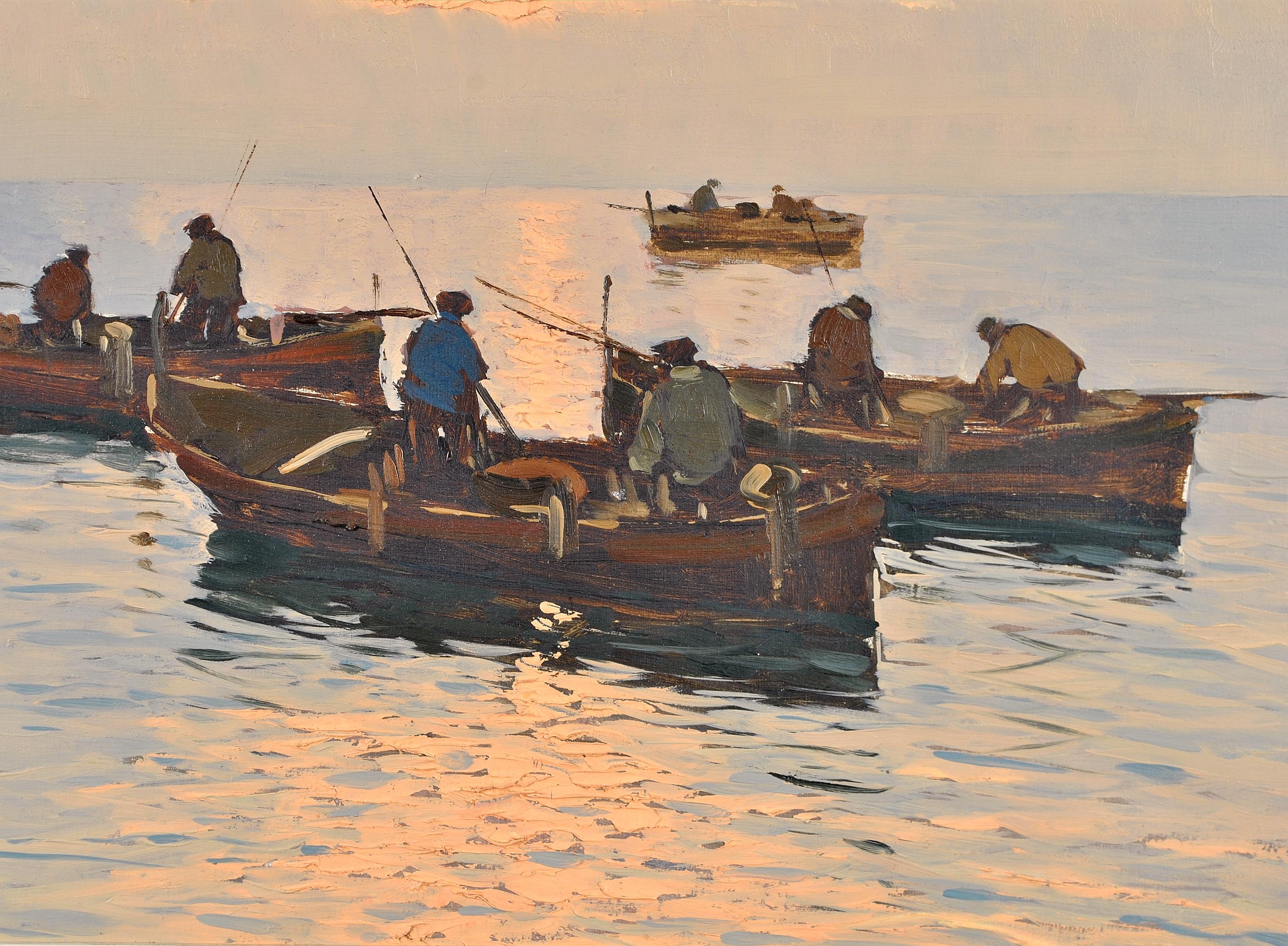 Sunset off Capri - Large Italian Impressionist Naples Sea Seascape Oil Painting 7
