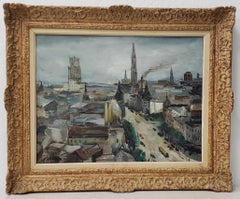 Luigi Corbellini "Paysage urbain européen" Peinture à l'huile originale:: vers les années 1950