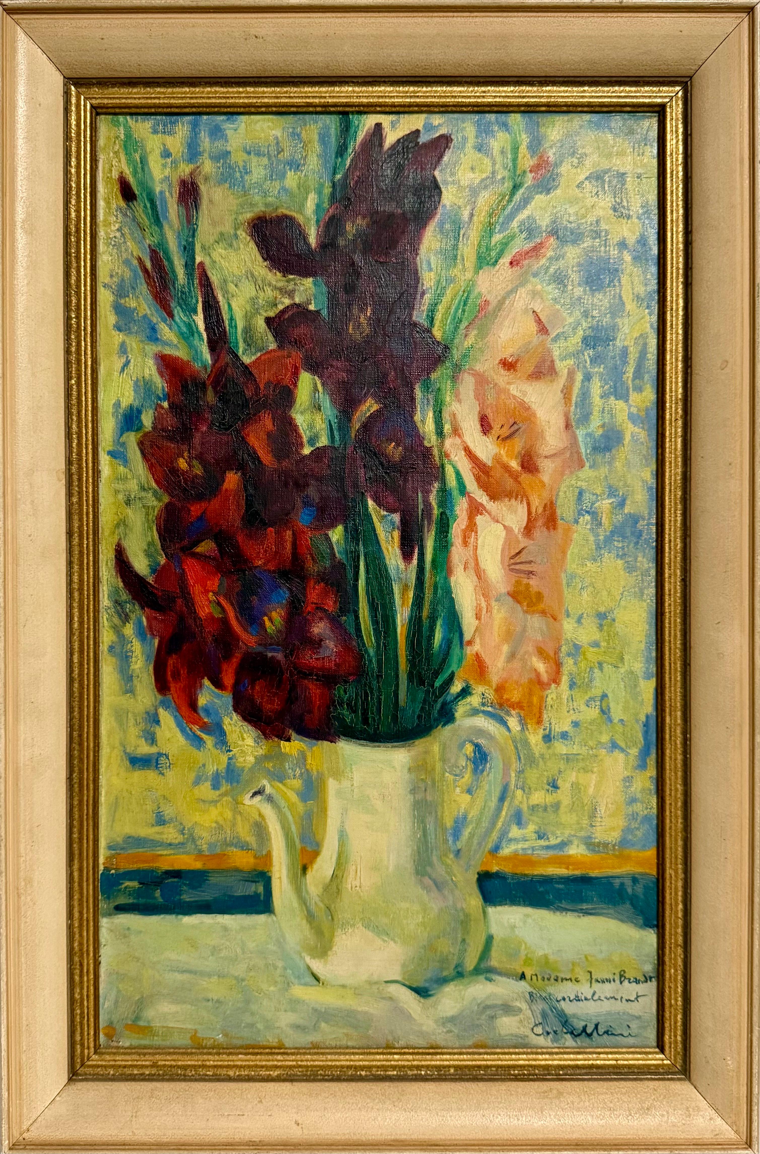 Luigi Corbellini French Italian Post Impressionist Oil Painting Vase of Flowers