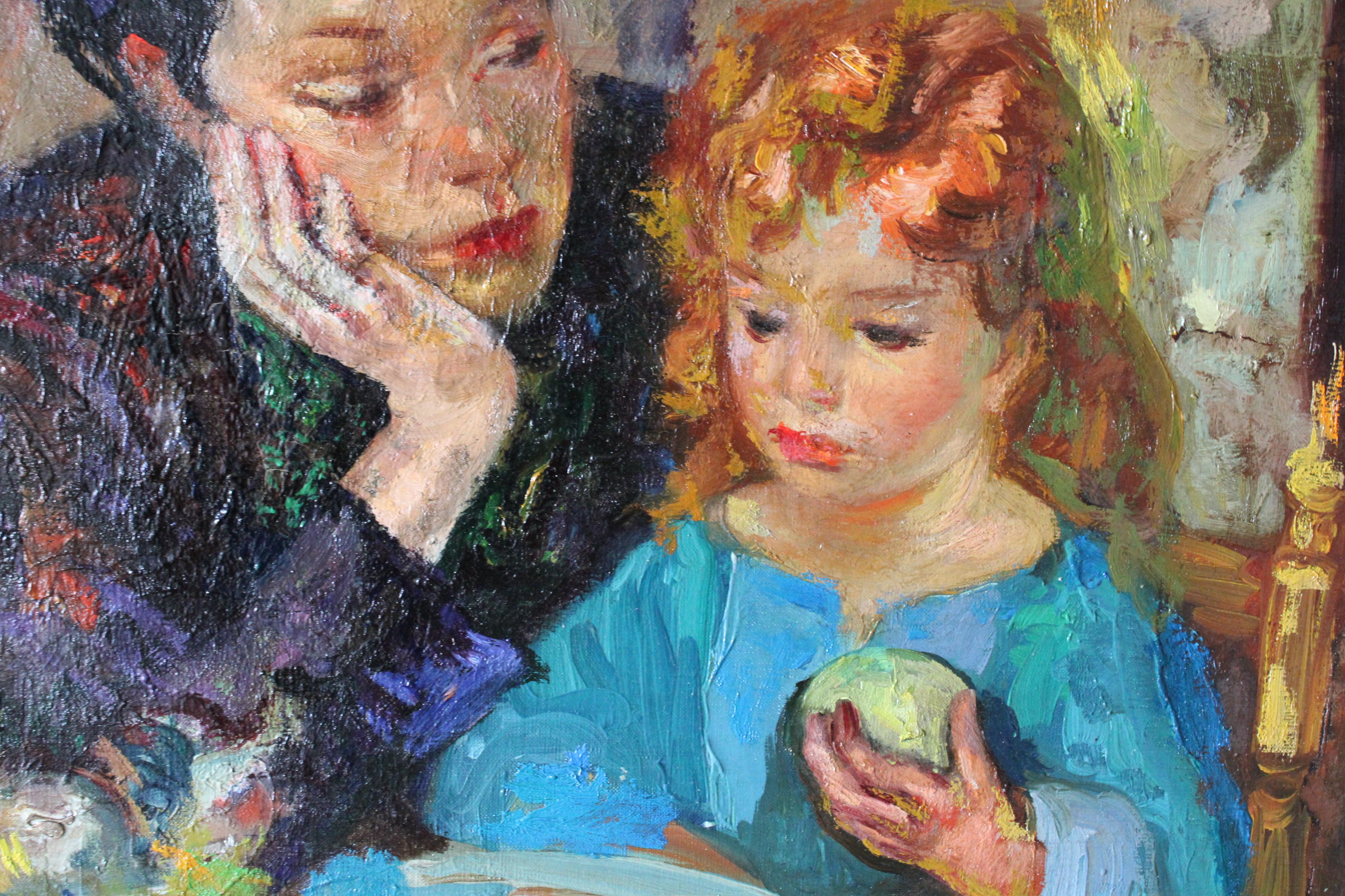 Porträt einer Frau und eines Kindes des italienischen Künstlers Luigi Corbellini (1901-1968) im Angebot 9