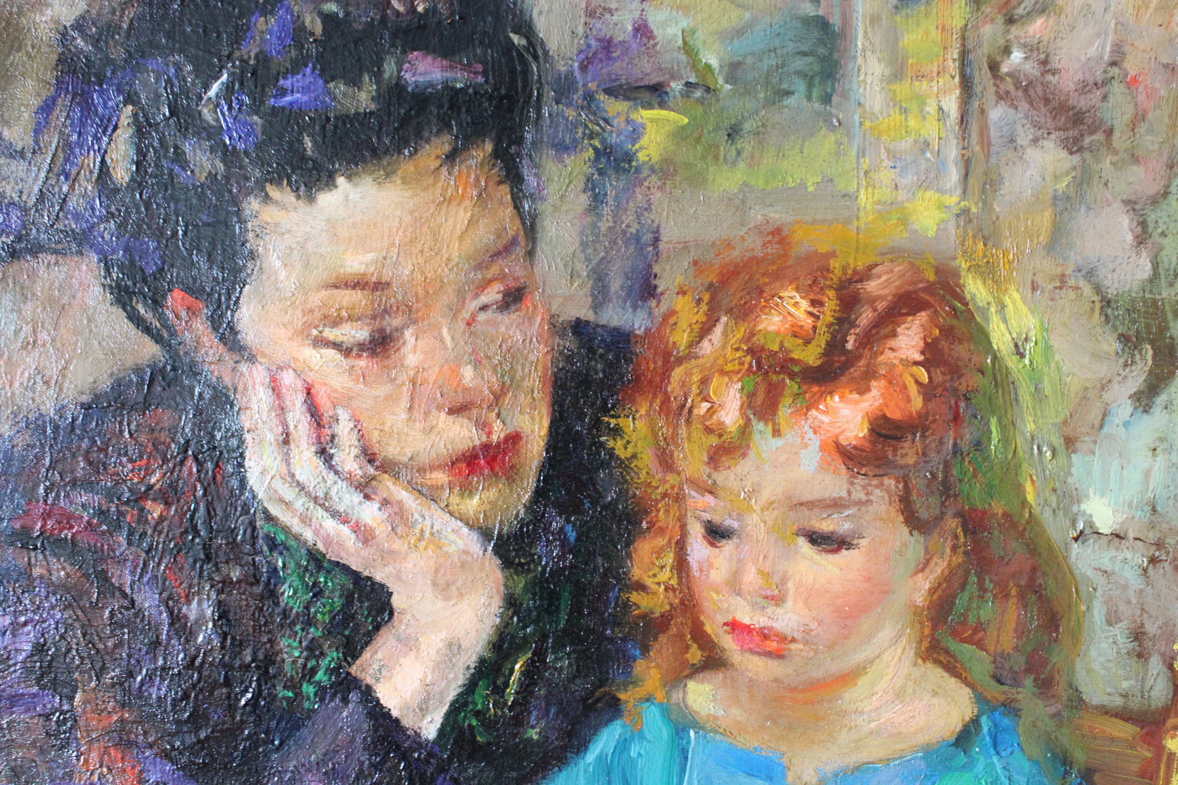 Porträt einer Frau und eines Kindes des italienischen Künstlers Luigi Corbellini (1901-1968) im Angebot 11