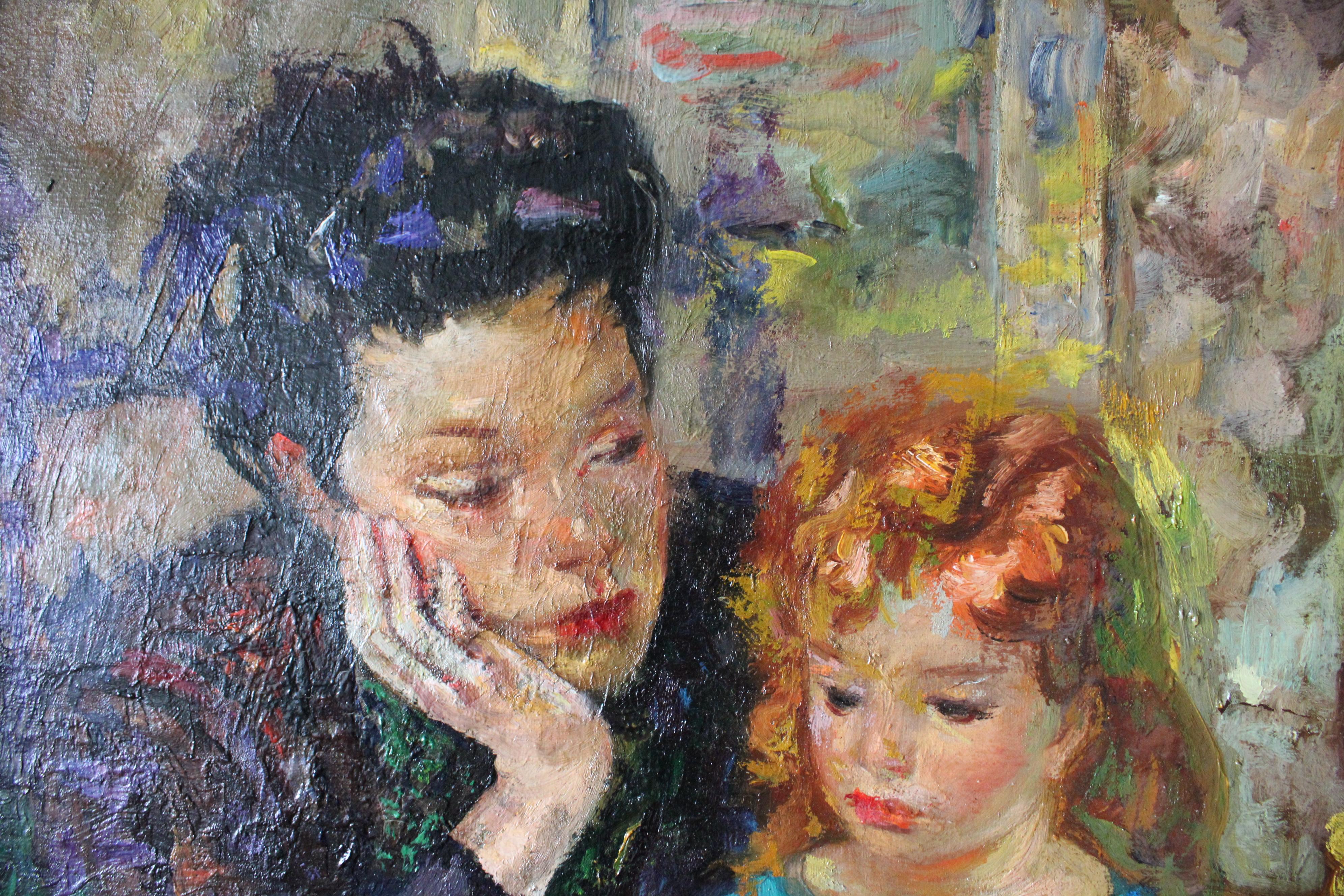 Porträt einer Frau und eines Kindes des italienischen Künstlers Luigi Corbellini (1901-1968) im Angebot 1