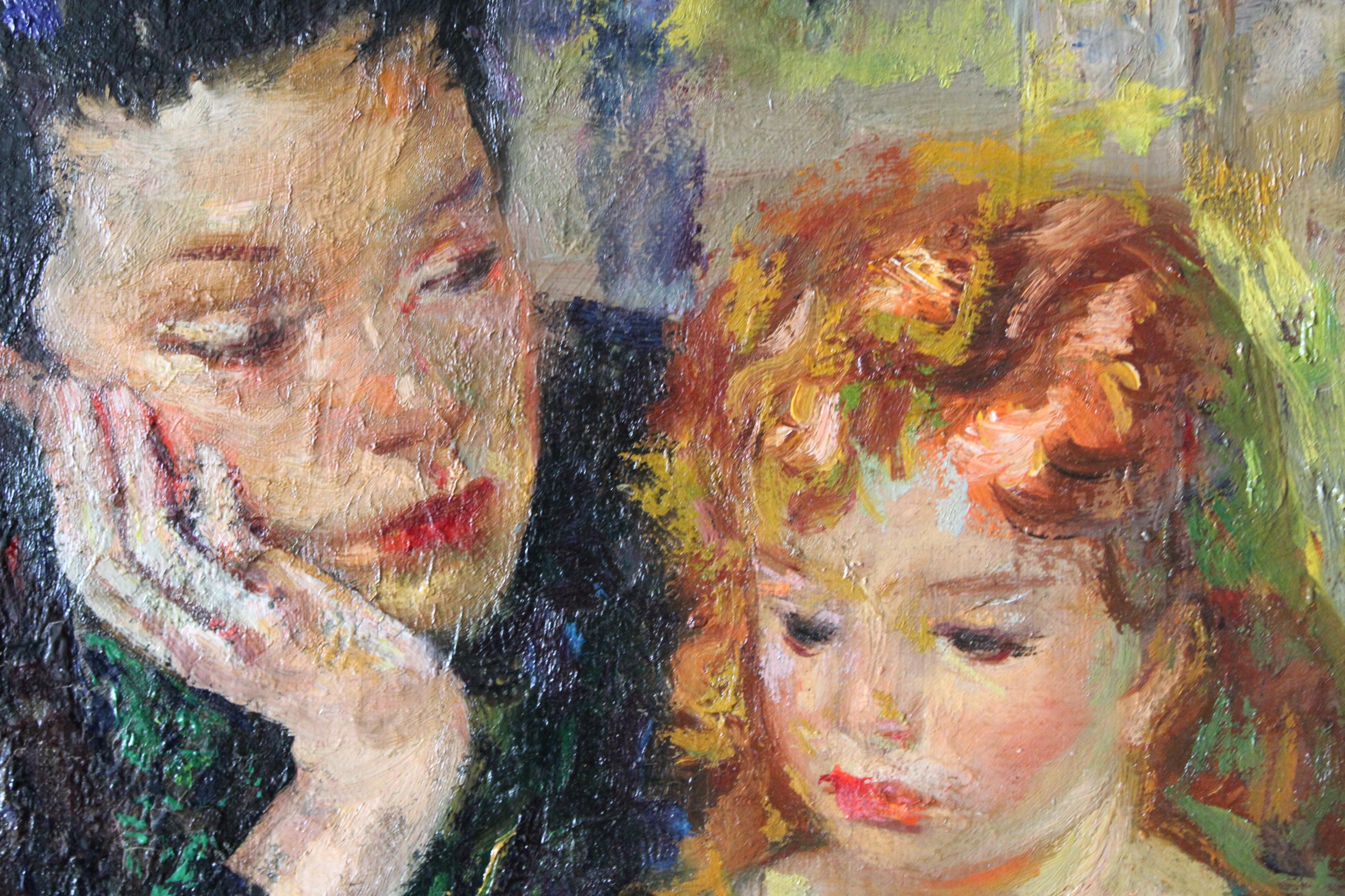 Porträt einer Frau und eines Kindes des italienischen Künstlers Luigi Corbellini (1901-1968) im Angebot 4