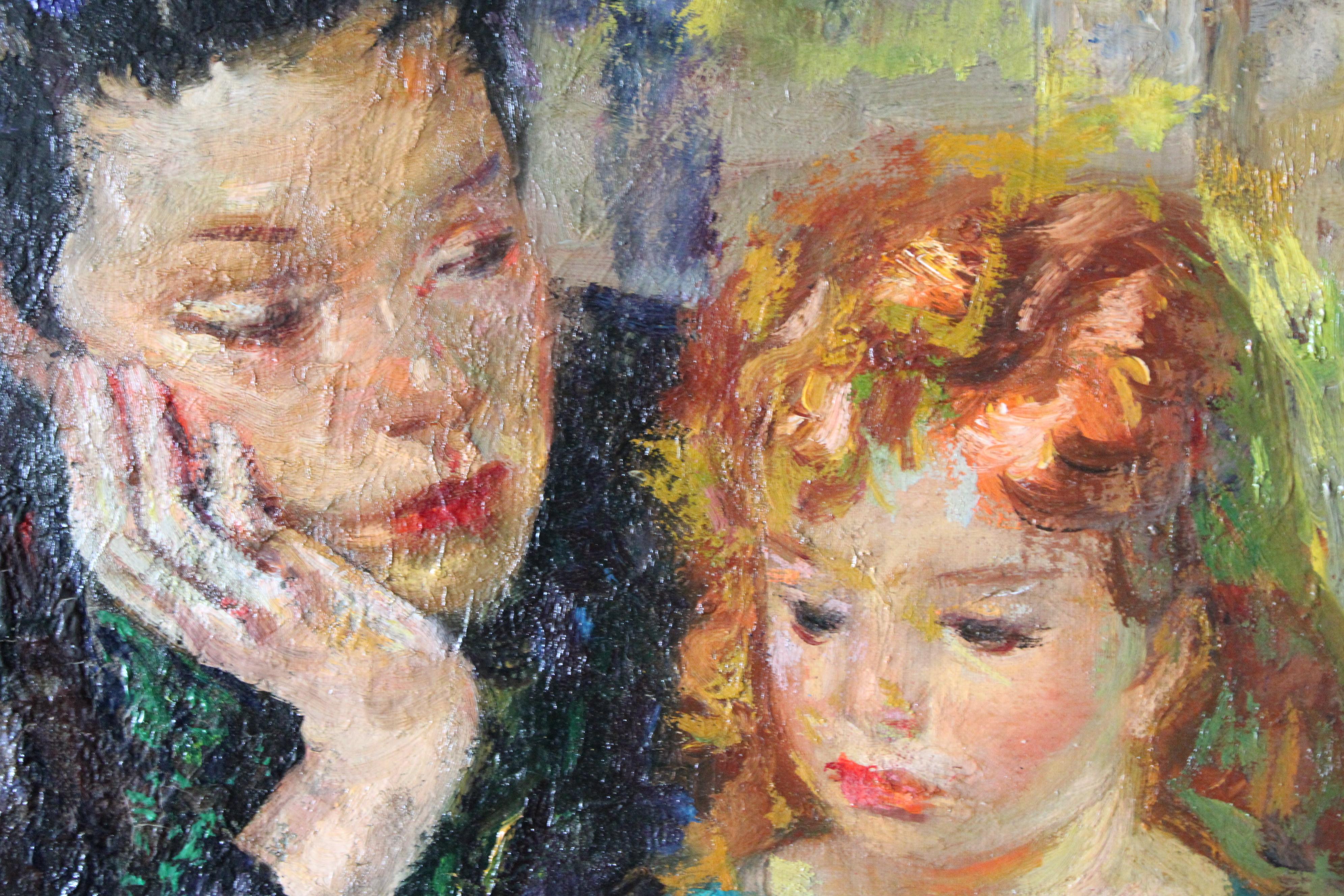 Porträt einer Frau und eines Kindes des italienischen Künstlers Luigi Corbellini (1901-1968) im Angebot 5