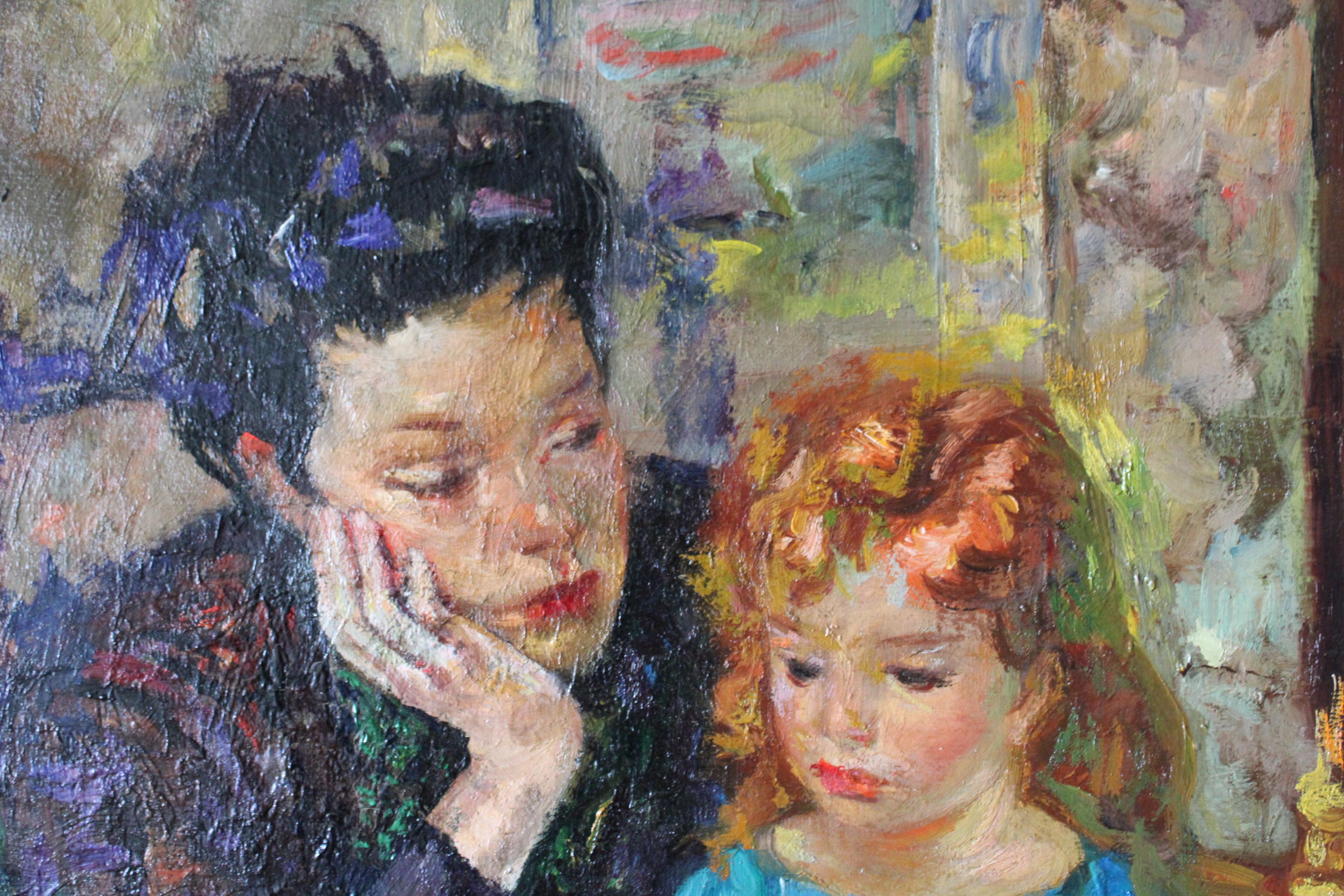 Porträt einer Frau und eines Kindes des italienischen Künstlers Luigi Corbellini (1901-1968) im Angebot 6