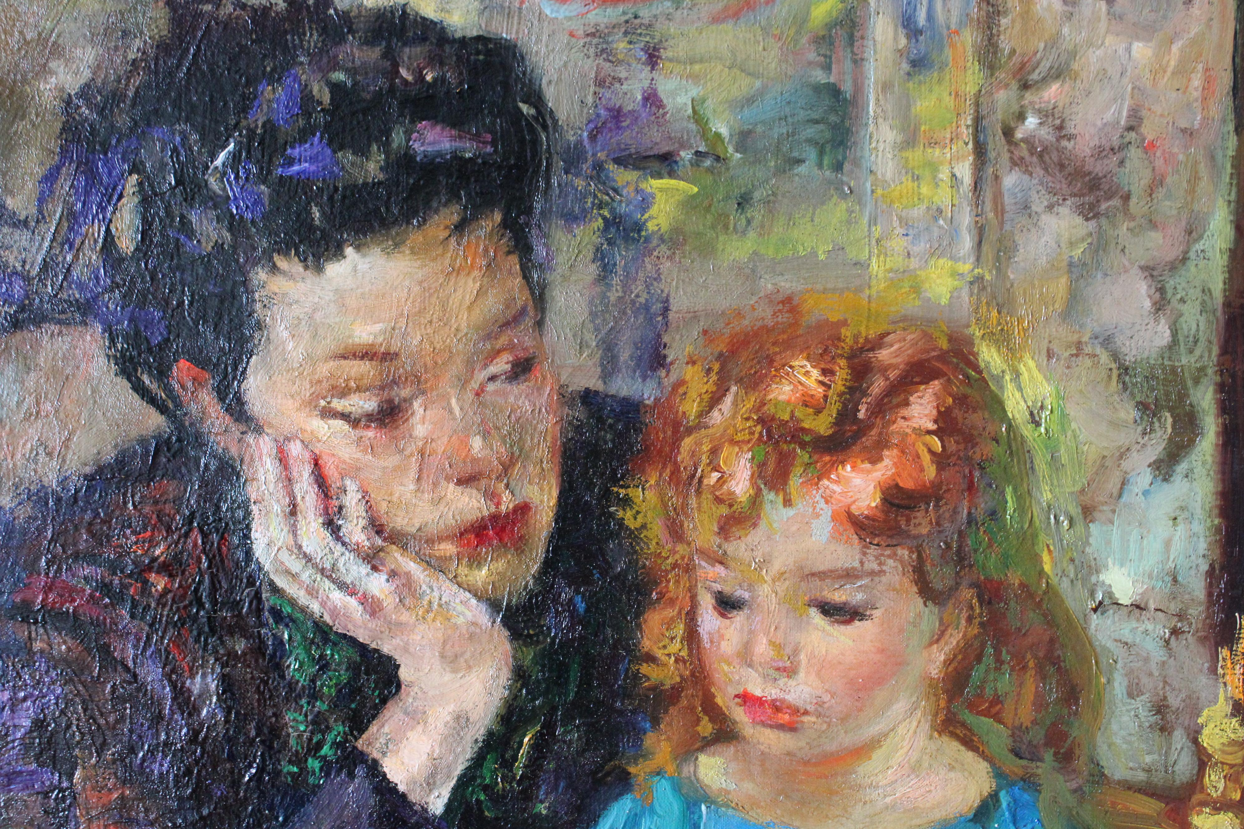 Porträt einer Frau und eines Kindes des italienischen Künstlers Luigi Corbellini (1901-1968) im Angebot 7