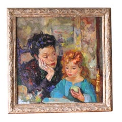 Ritratto di donna e bambino dell'artista italiano Luigi Corbellini (1901-1968)