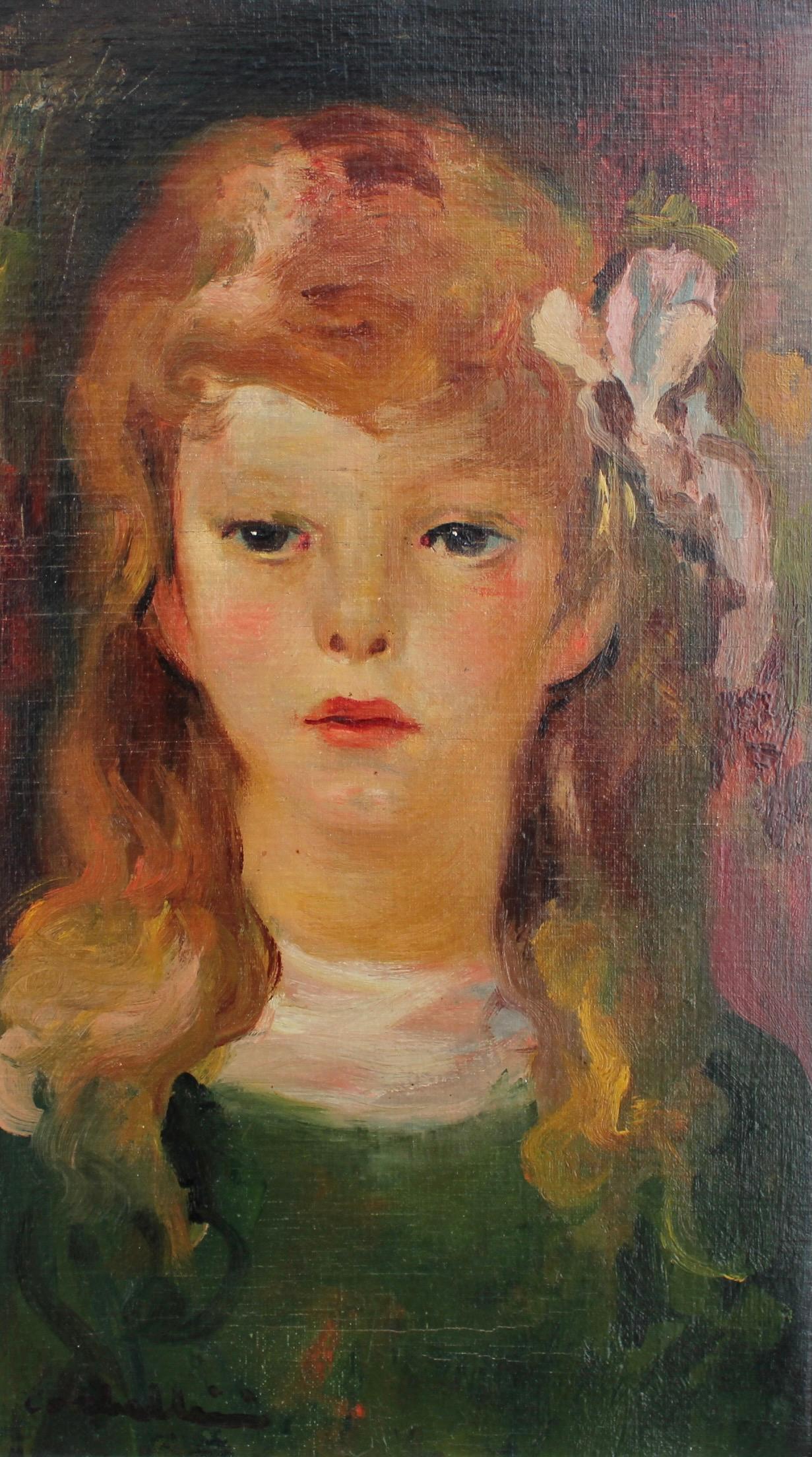Portrait of Girl with Bow in Her Hair - Painting by Luigi Corbellini