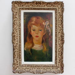 Vintage Portrait of Girl with Bow in Her Hair