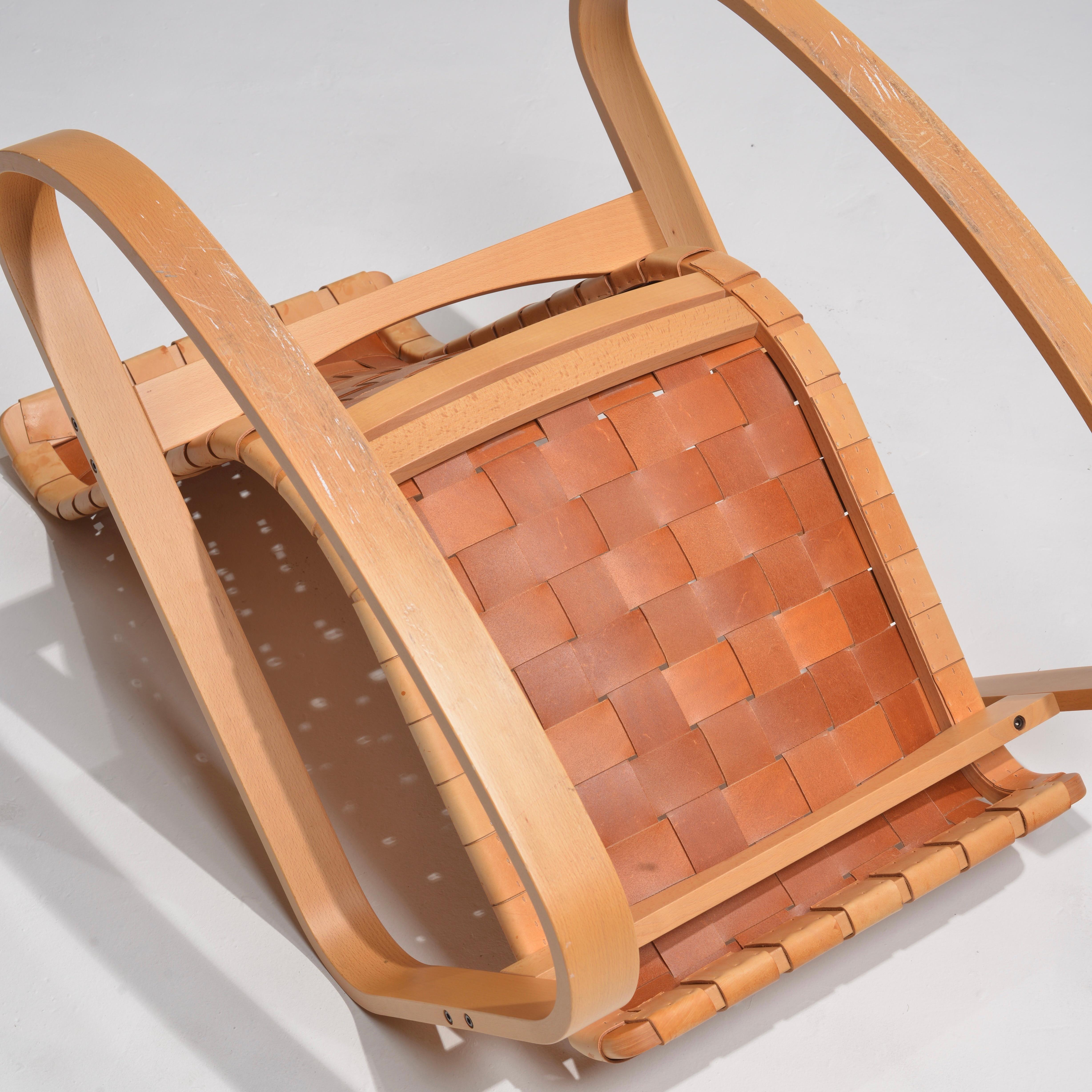 Luigi Crassevig ‘Dondolo’ Bentwood and Woven Leather Rocking Chair for Crassevig 7