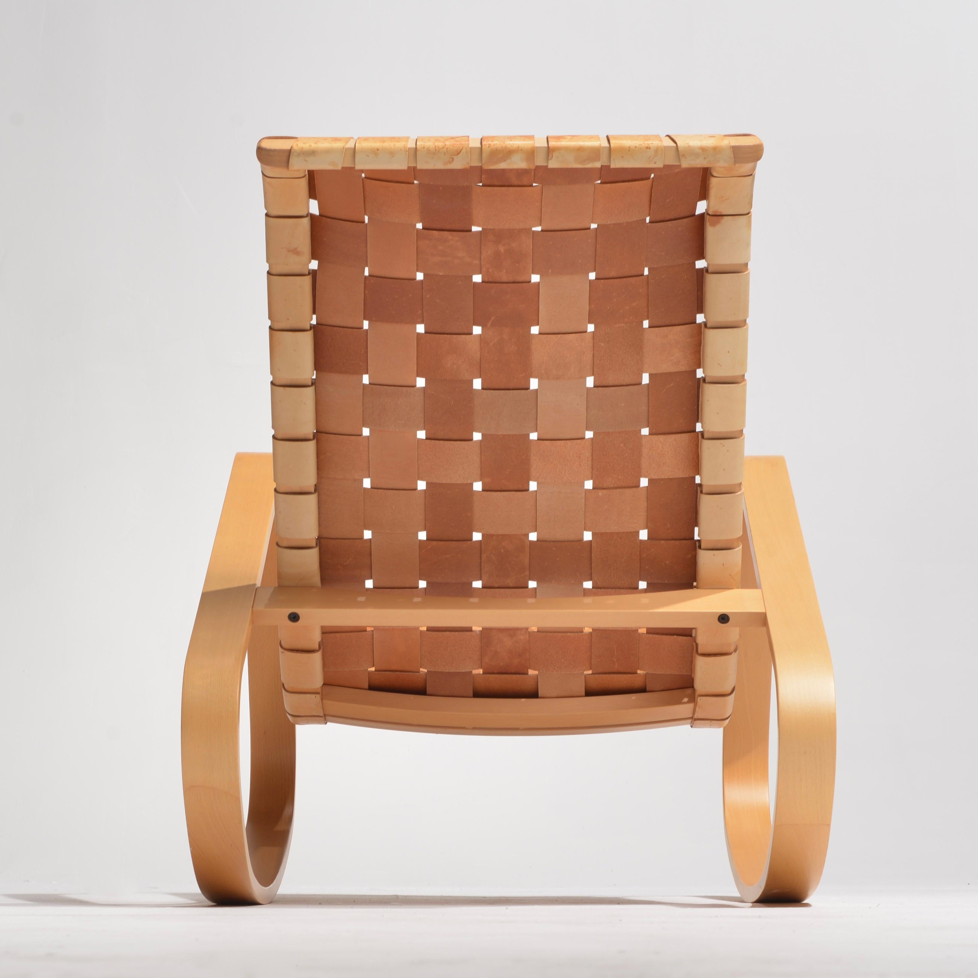 Mid-Century Modern Luigi Crassevig ‘Dondolo’ Bentwood and Woven Leather Rocking Chair for Crassevig