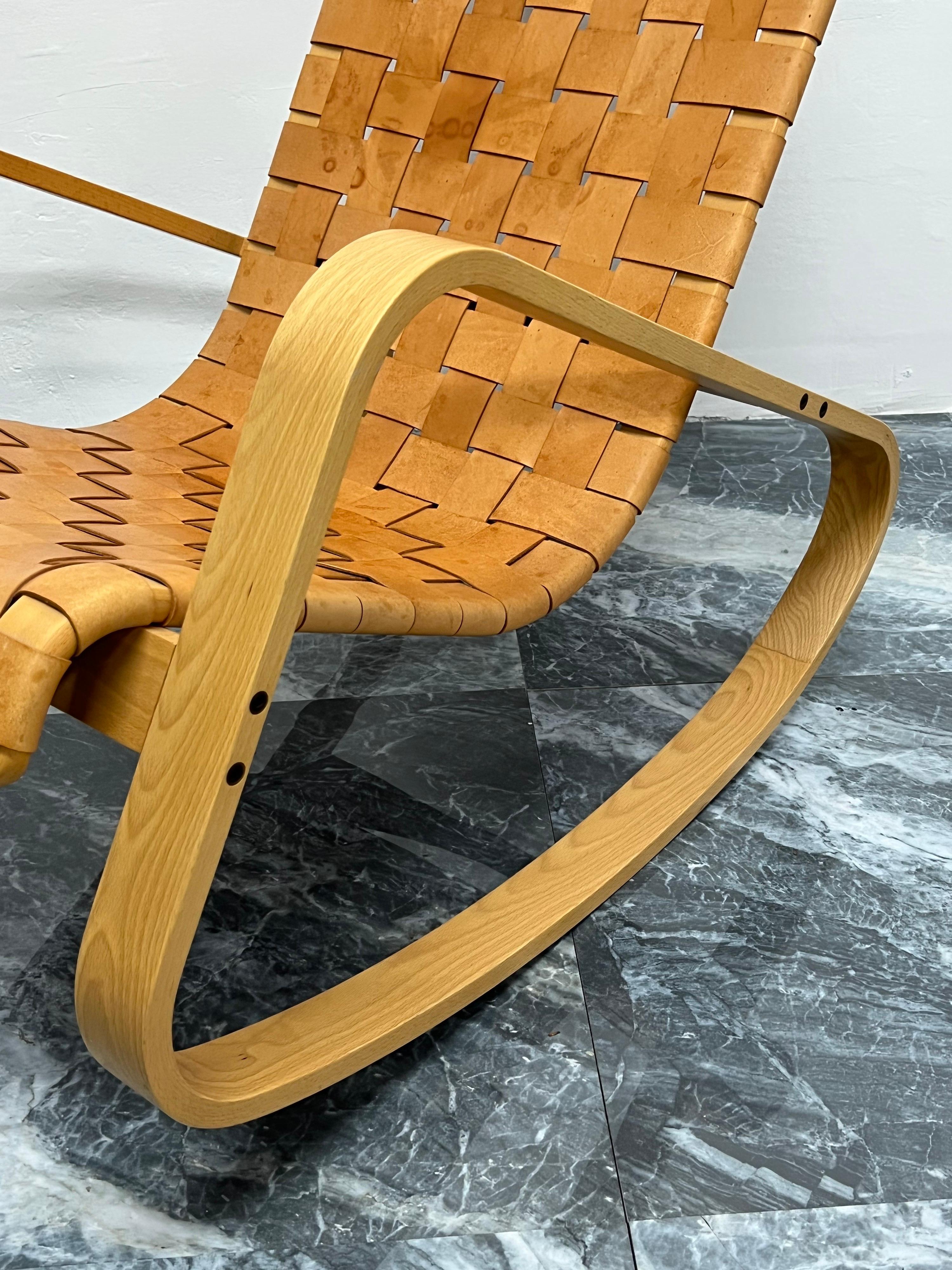 Luigi Crassevig ‘Dondolo’ Bentwood and Woven Leather Rocking Chair for Crassevig In Good Condition In Miami, FL