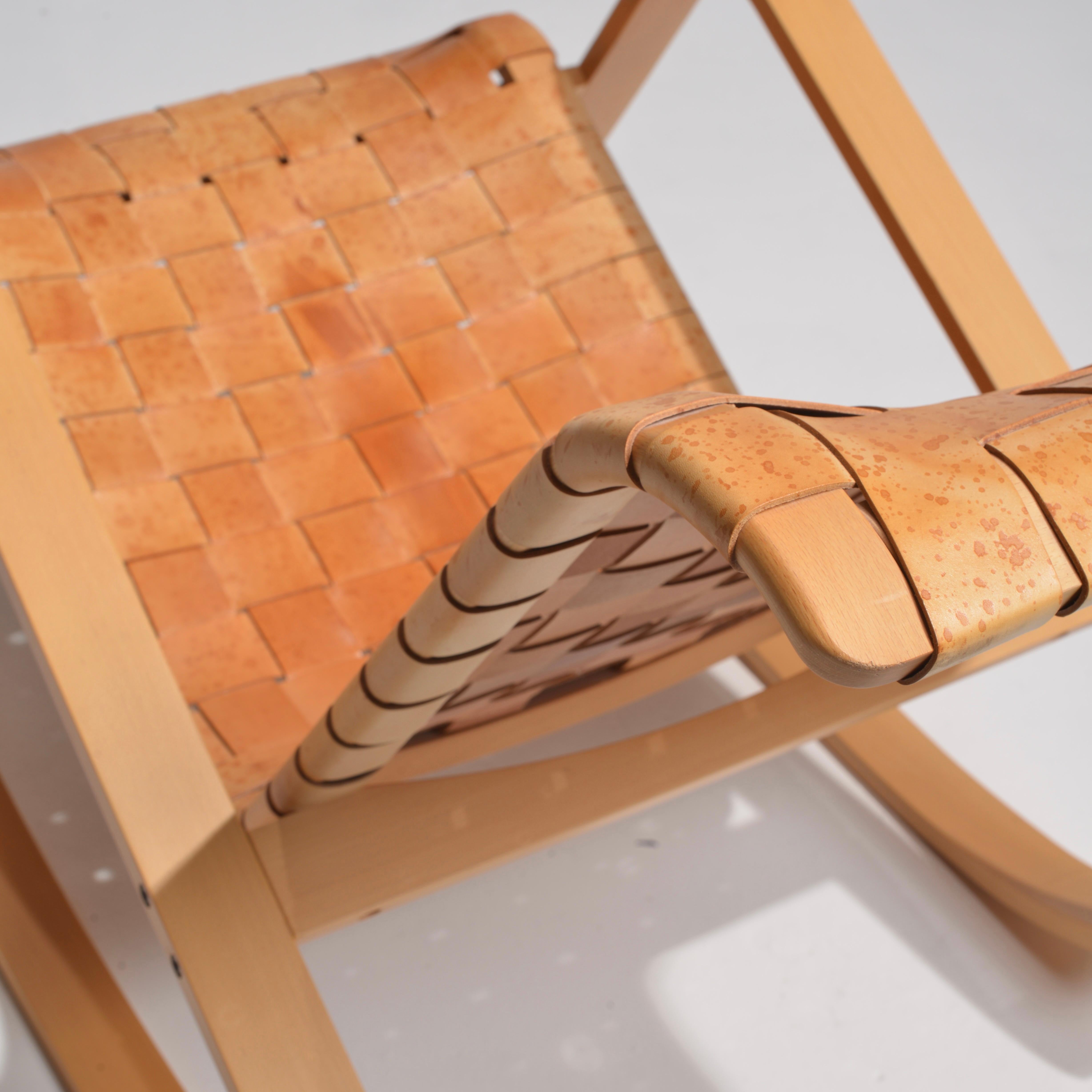 Late 20th Century Luigi Crassevig ‘Dondolo’ Bentwood and Woven Leather Rocking Chair for Crassevig