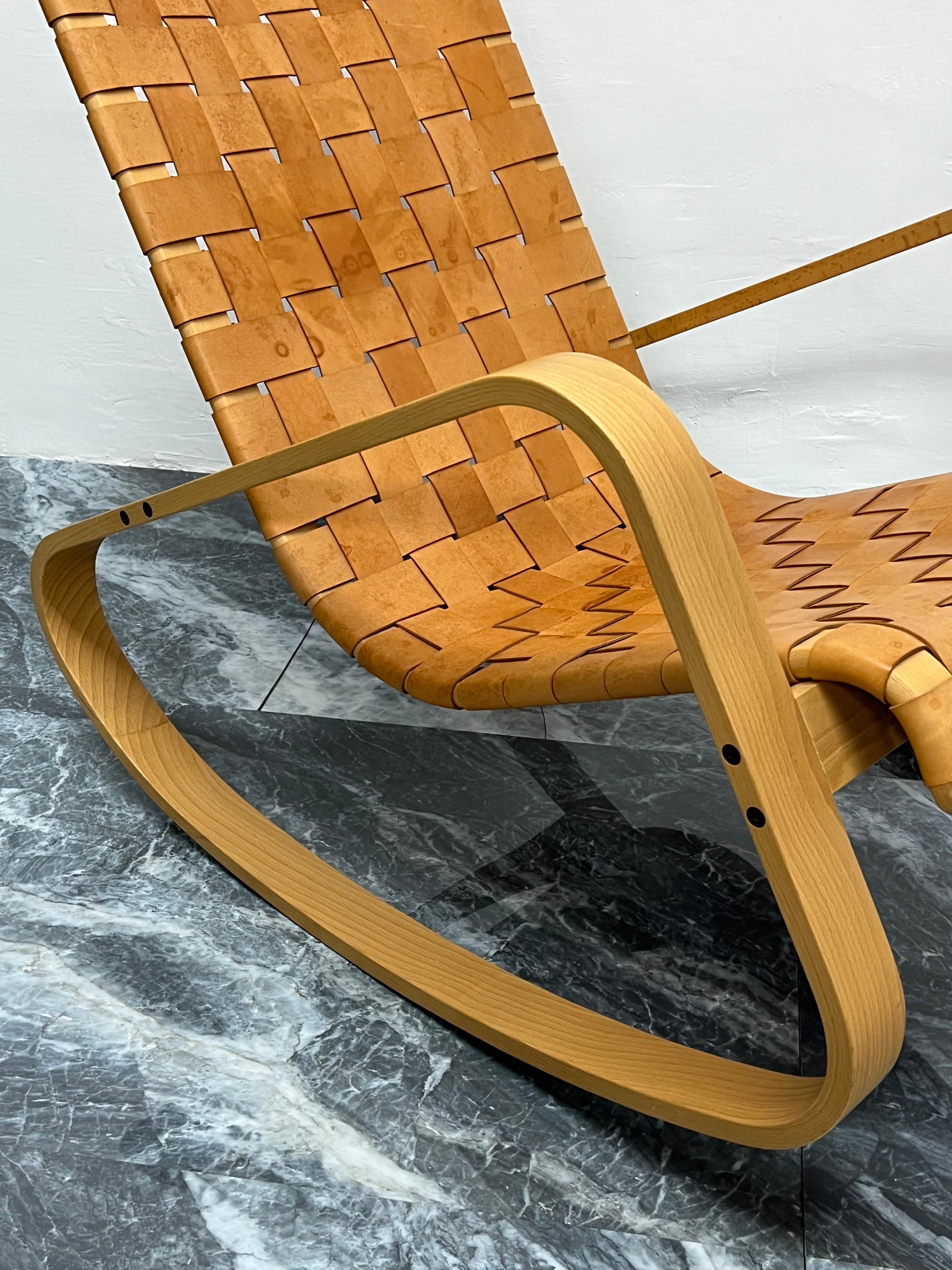 20th Century Luigi Crassevig ‘Dondolo’ Bentwood and Woven Leather Rocking Chair for Crassevig