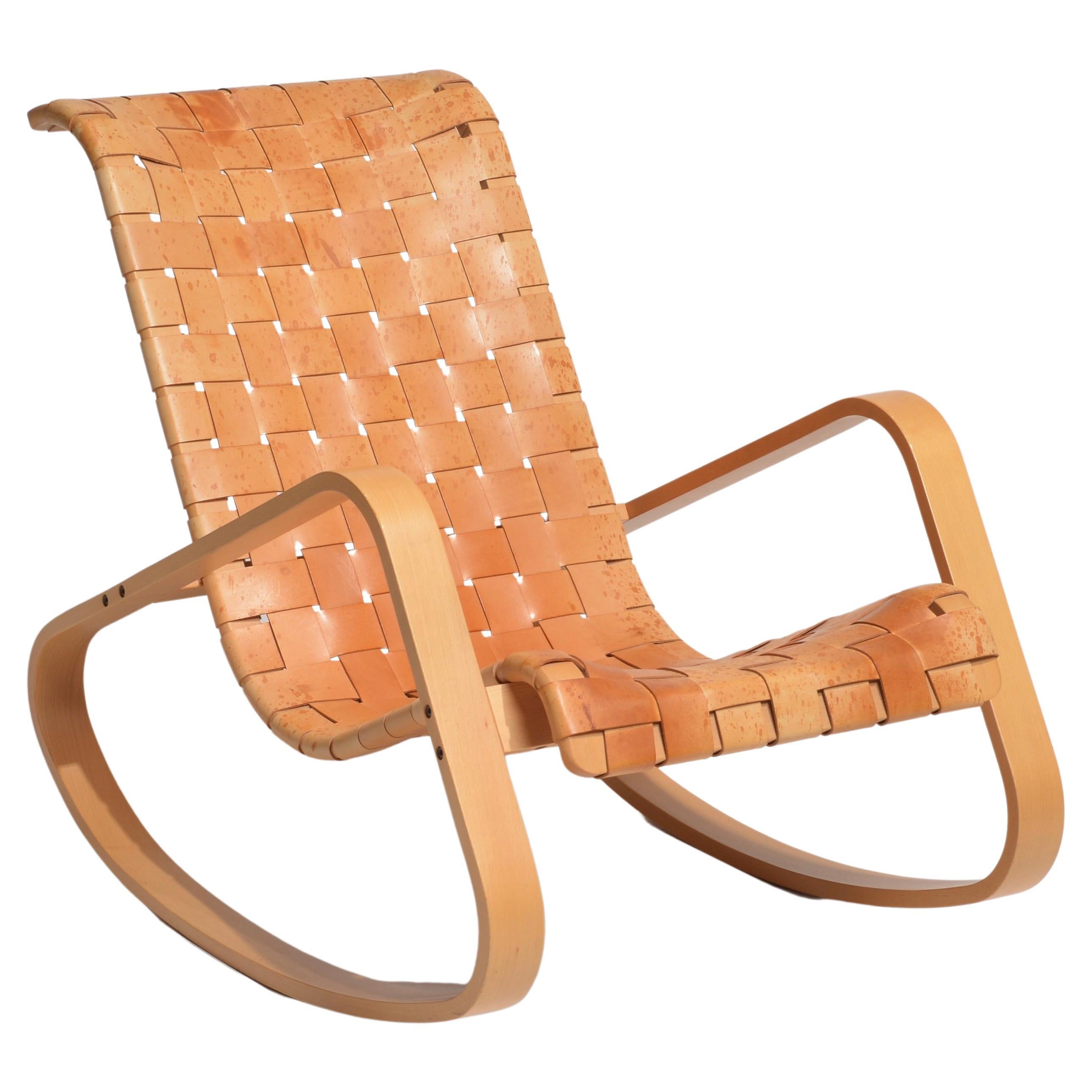Luigi Crassevig ‘Dondolo’ Bentwood and Woven Leather Rocking Chair for Crassevig
