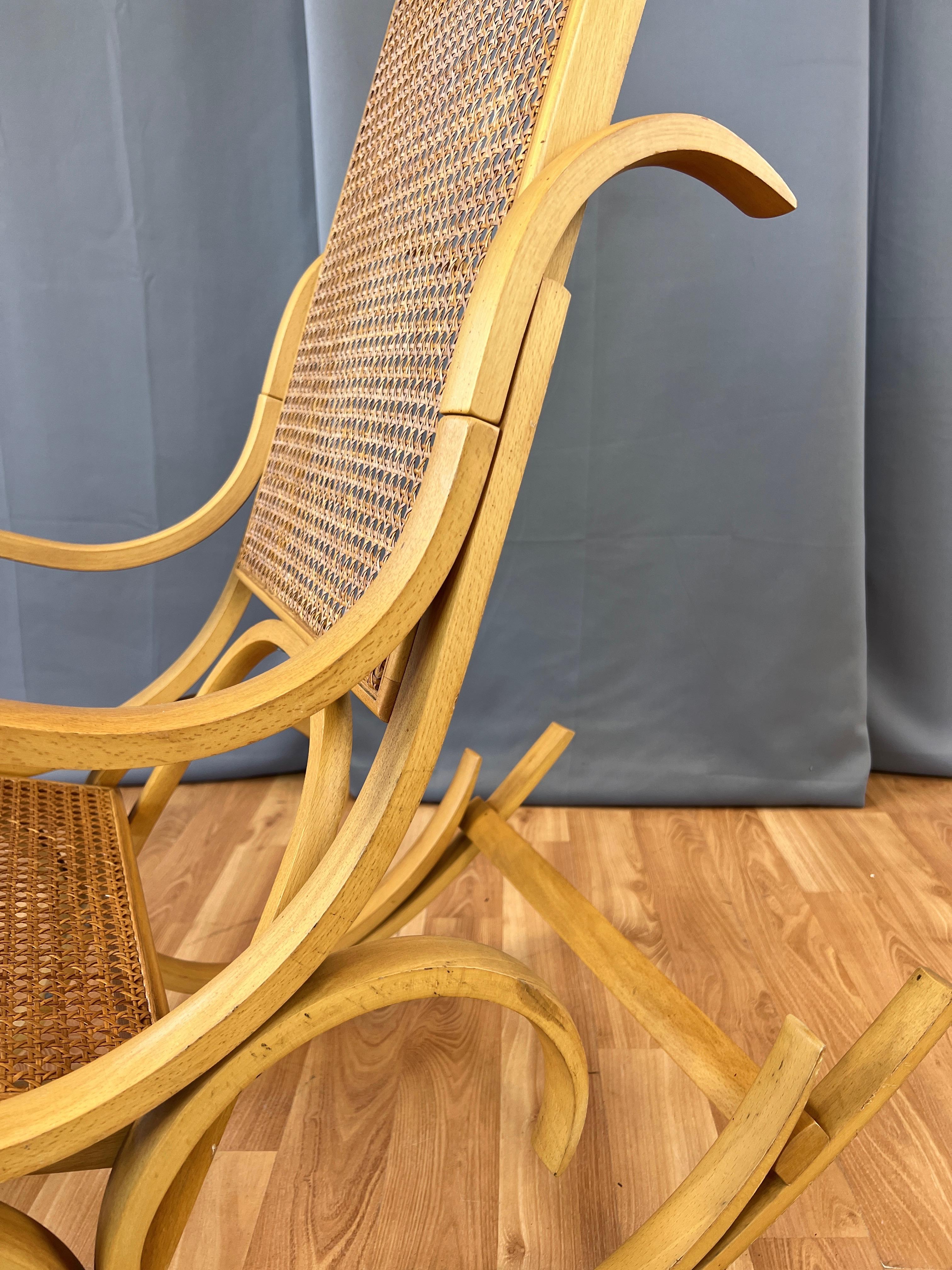 Luigi Crassevig Italian Bentwood Rocking Chair with Woven Cane Seat, 1970s For Sale 6