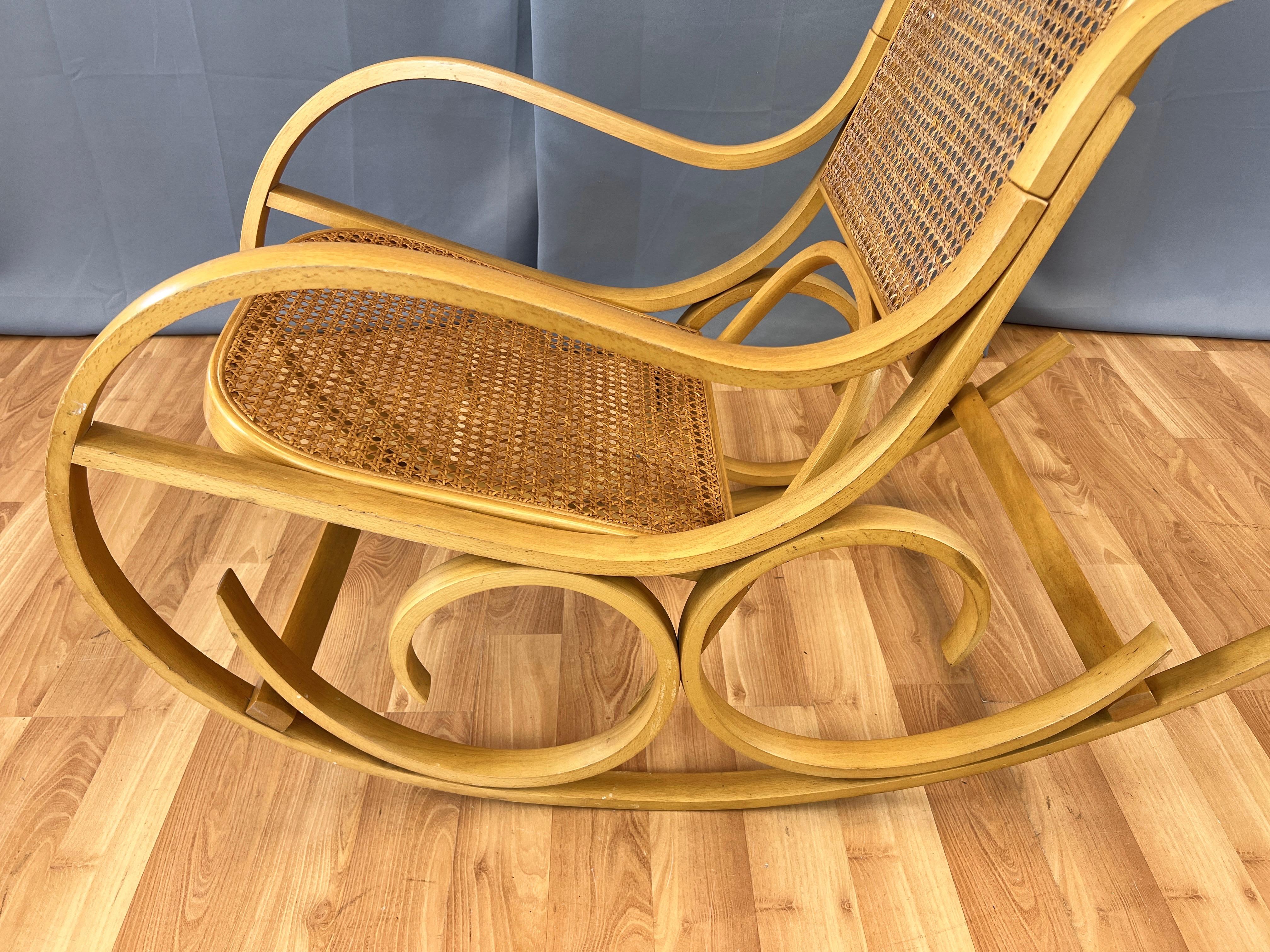 Luigi Crassevig Italian Bentwood Rocking Chair with Woven Cane Seat, 1970s For Sale 7