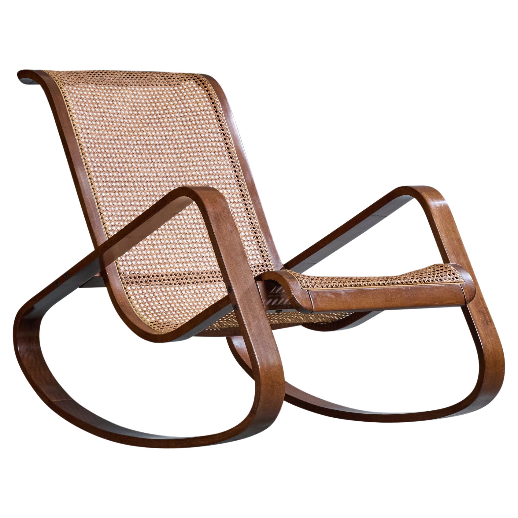 Luigi Crassevig, Sedia a dondolo, Legno, Vimini, Italia, anni '70