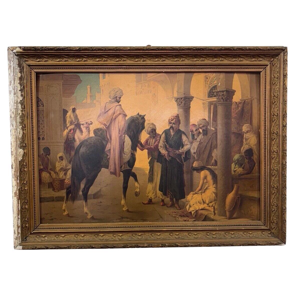 Luigi Crosio "Scorcio orientale con figure" oleografia in vendita