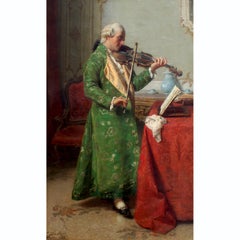 A Very Fine Italian Oil on Canvas Titled "The Solo Violinist or Violin Teacher "