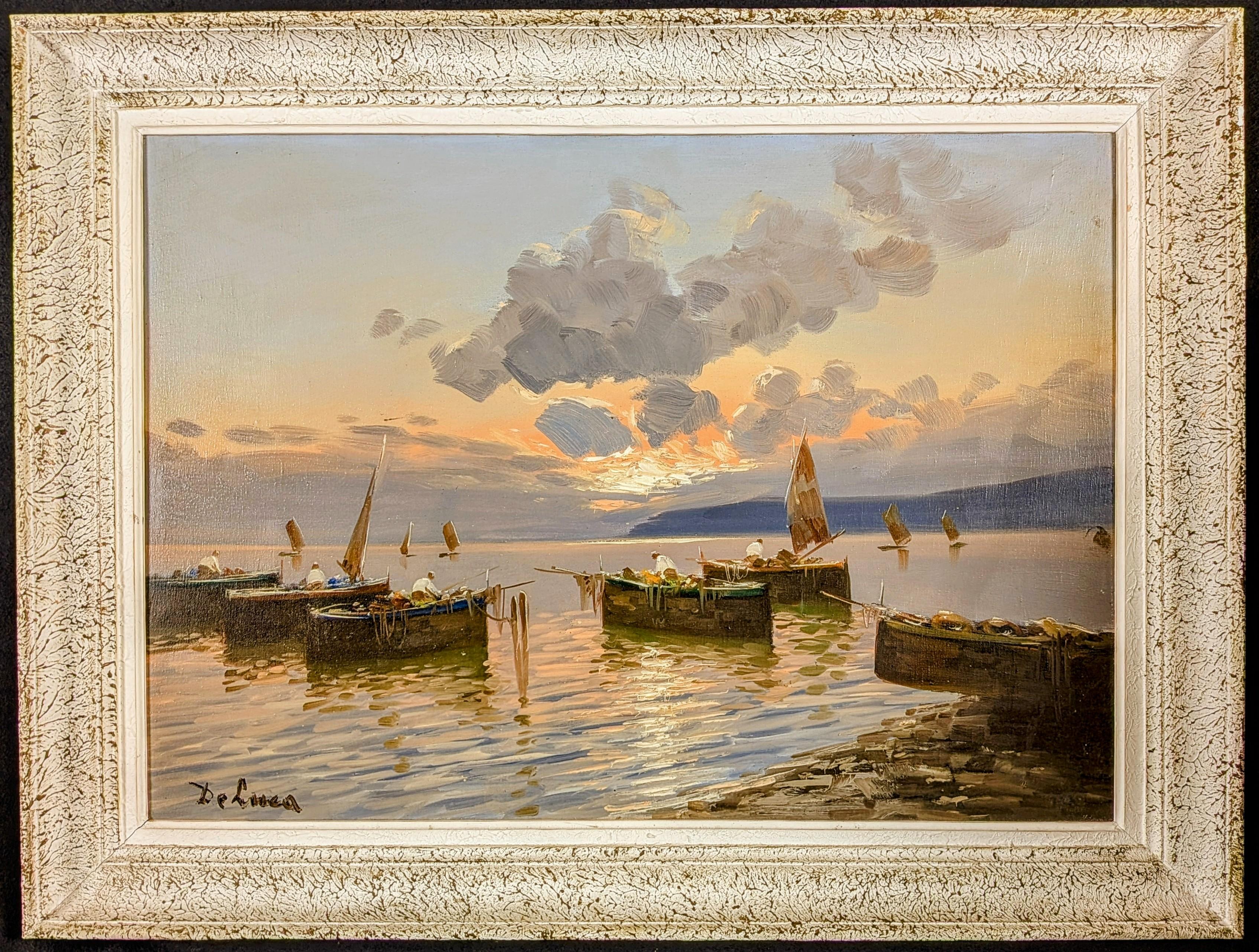 Fischer Bucht von Neapel - Große italienische Impressionisten Sonnenuntergang Seelandschaft Gemälde