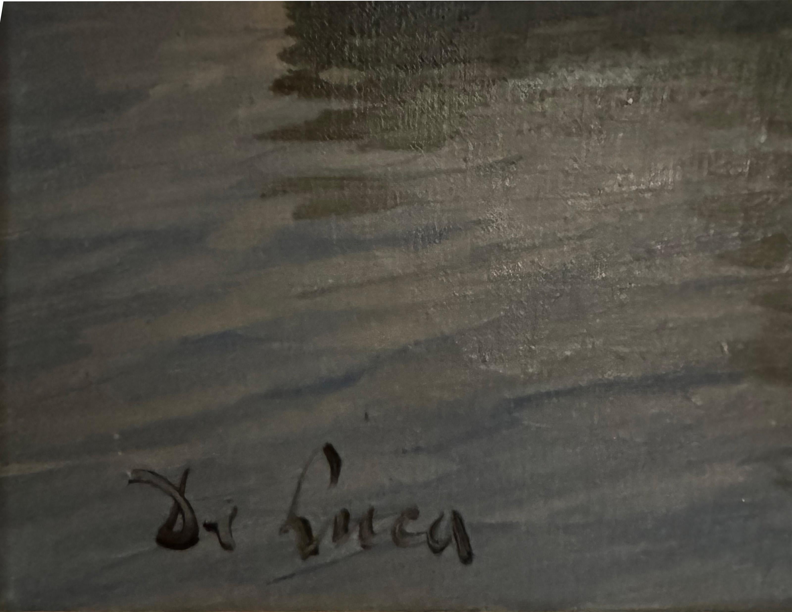 Boat et fusil italien, OIl impressionniste sur toile de Luigi De Luca en vente 1