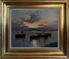Italian Boat and Shore, Impressionist OIl on Canvas by Luigi De Luca