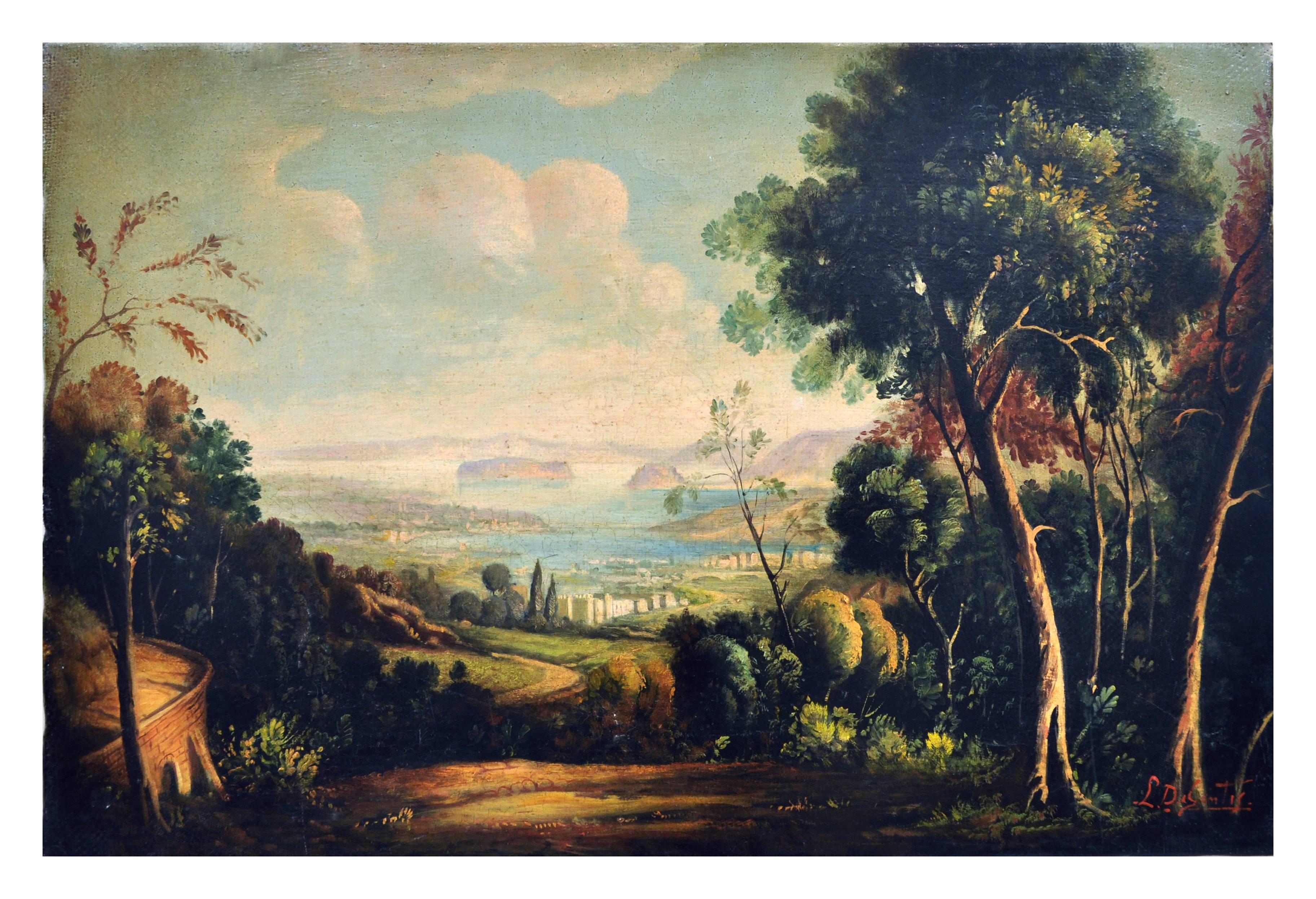 LANDESCAPE -École française - Peinture de paysage italienne à l'huile sur toile - Painting de Luigi De Santis